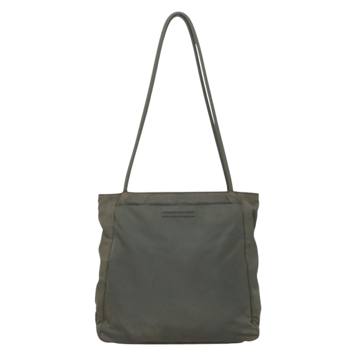 PRADA Tote Bag Nylon Khaki Silver Auth bs28692
