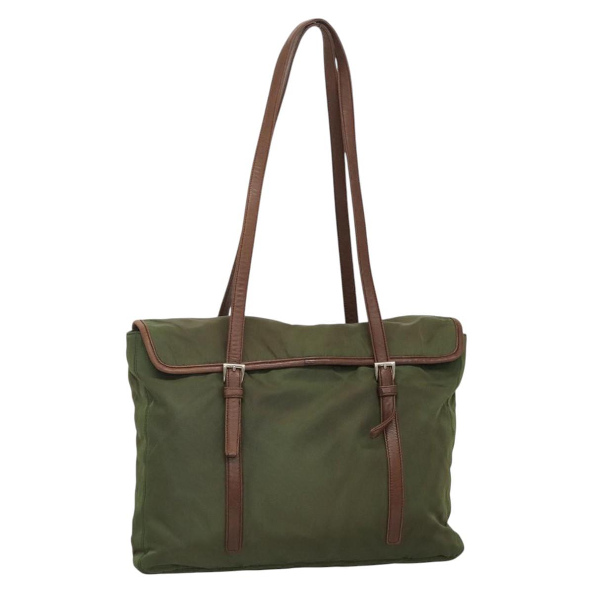 PRADA Tote Bag nylon metal Yellow Gold Auth bs28696