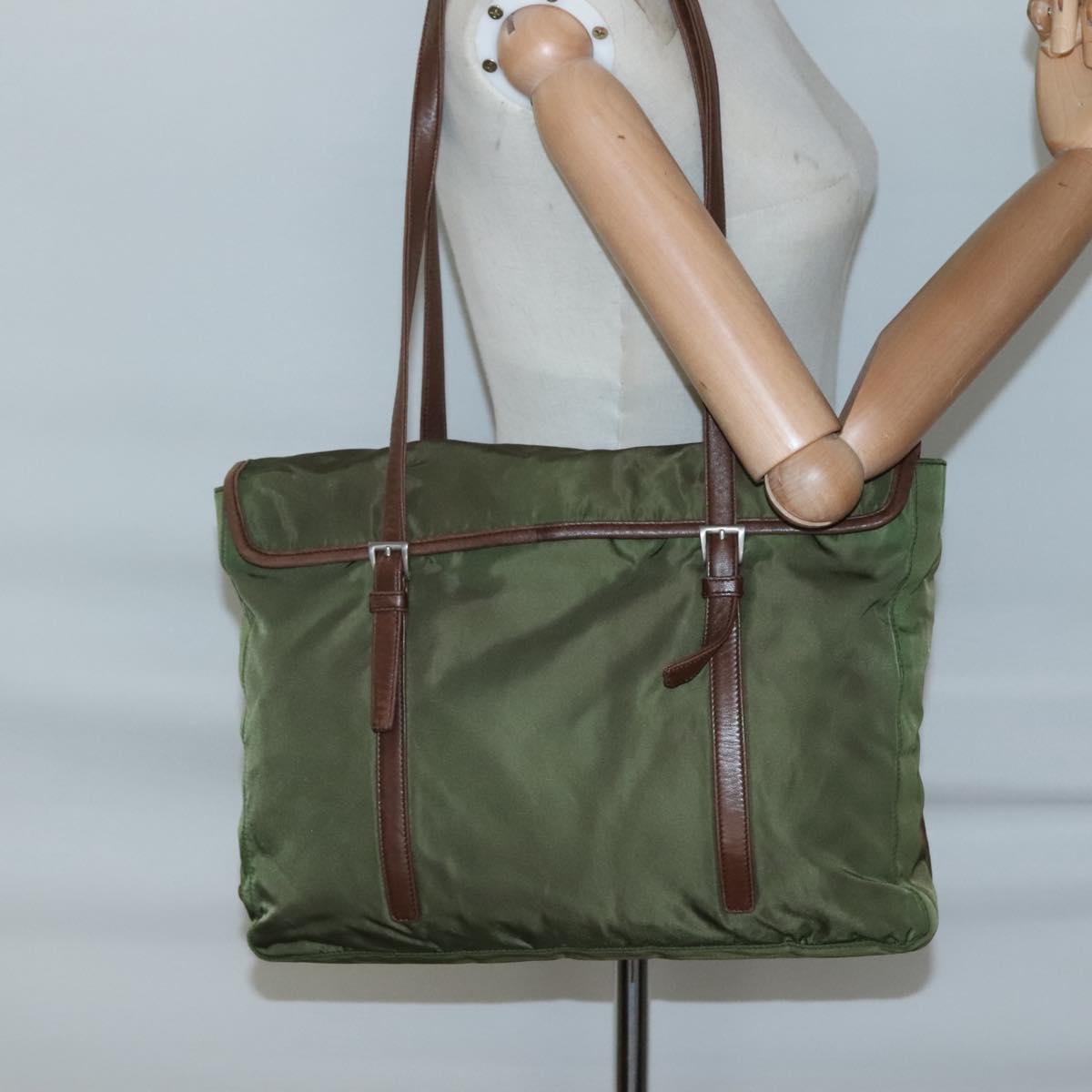 PRADA Tote Bag nylon metal Yellow Gold Auth bs28696