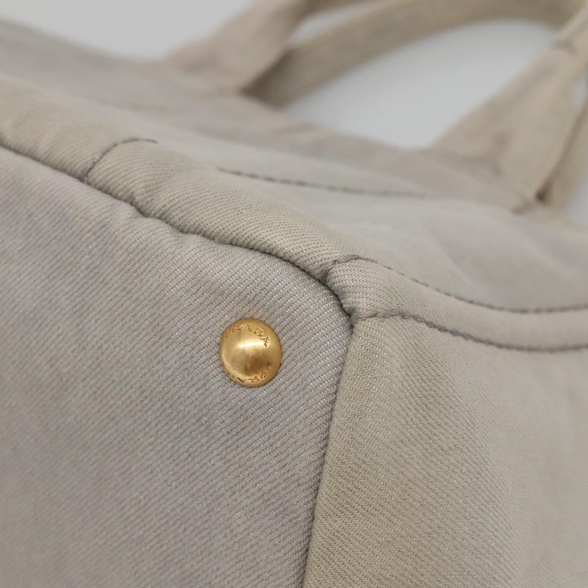 PRADA Canapa MM Hand Bag Canvas Gray Gold Auth bs28698