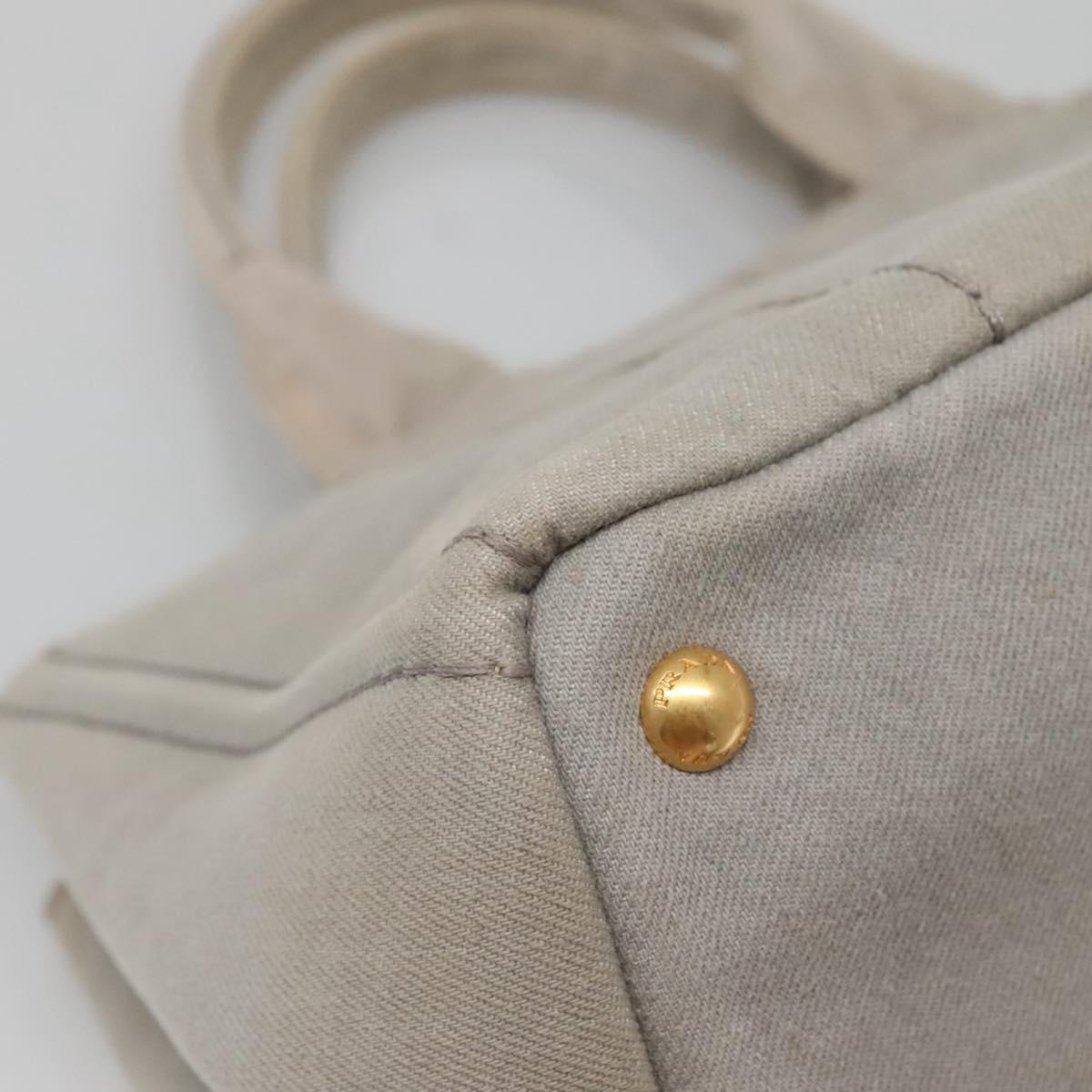 PRADA Canapa MM Hand Bag Canvas Gray Gold Auth bs28698