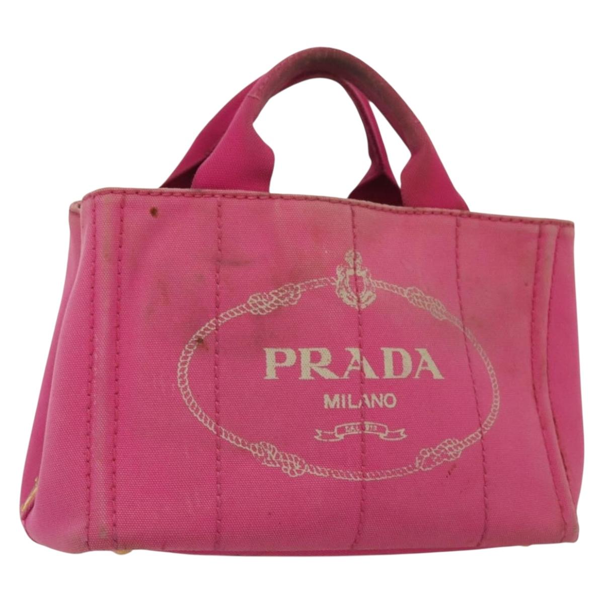 PRADA Canapa PM Hand Bag Canvas Pink Gold Auth bs28699