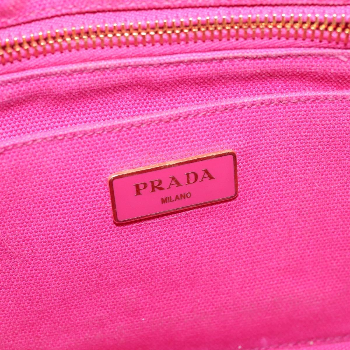 PRADA Canapa PM Hand Bag Canvas Pink Gold Auth bs28699