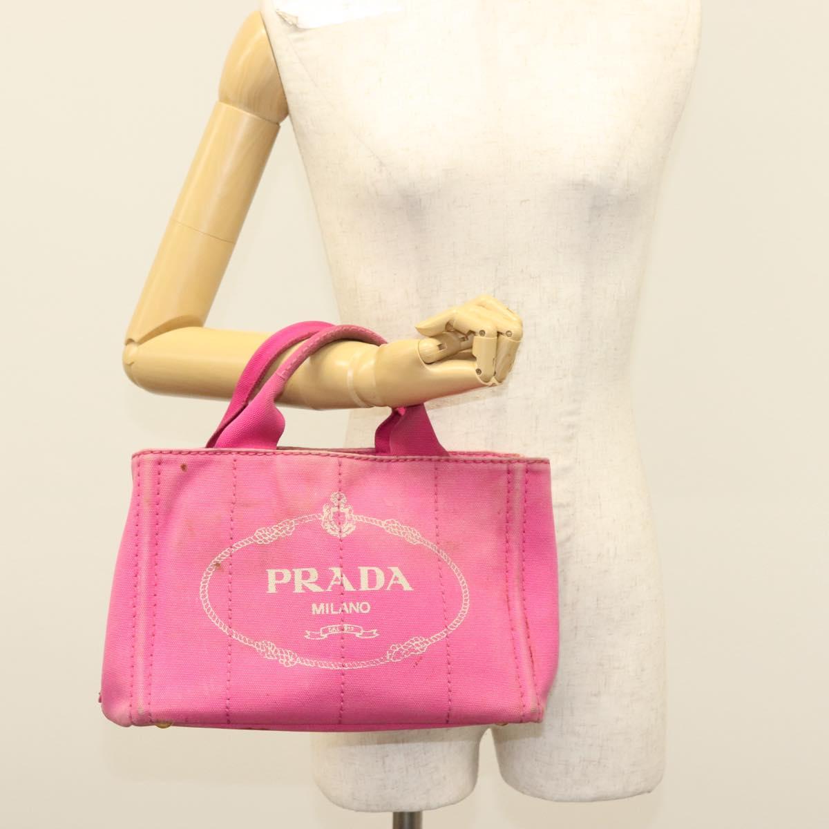 PRADA Canapa PM Hand Bag Canvas Pink Gold Auth bs28699