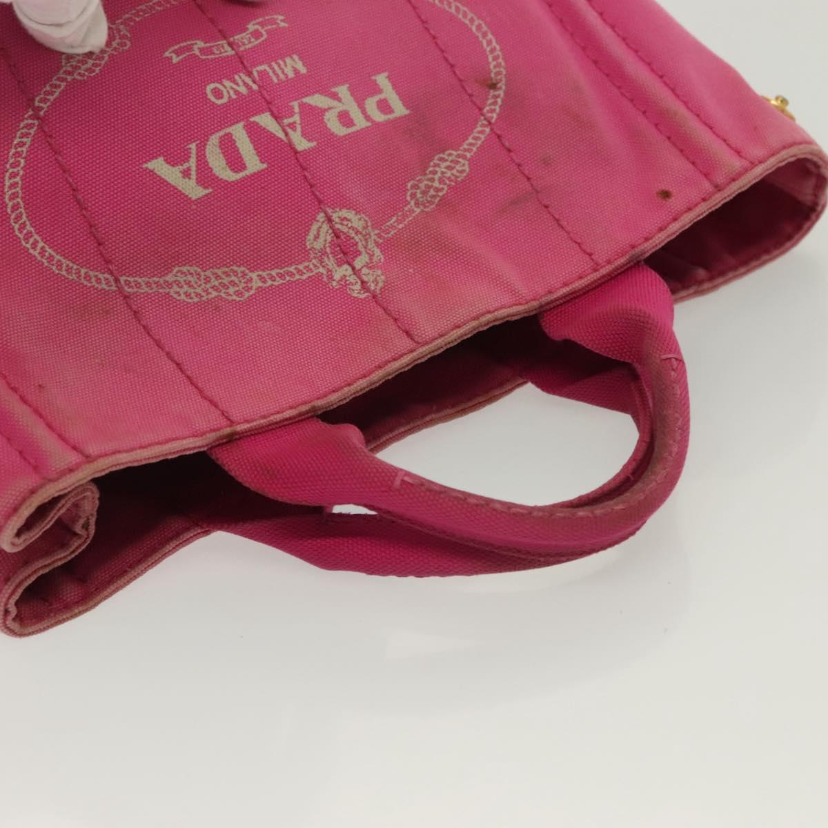 PRADA Canapa PM Hand Bag Canvas Pink Gold Auth bs28699