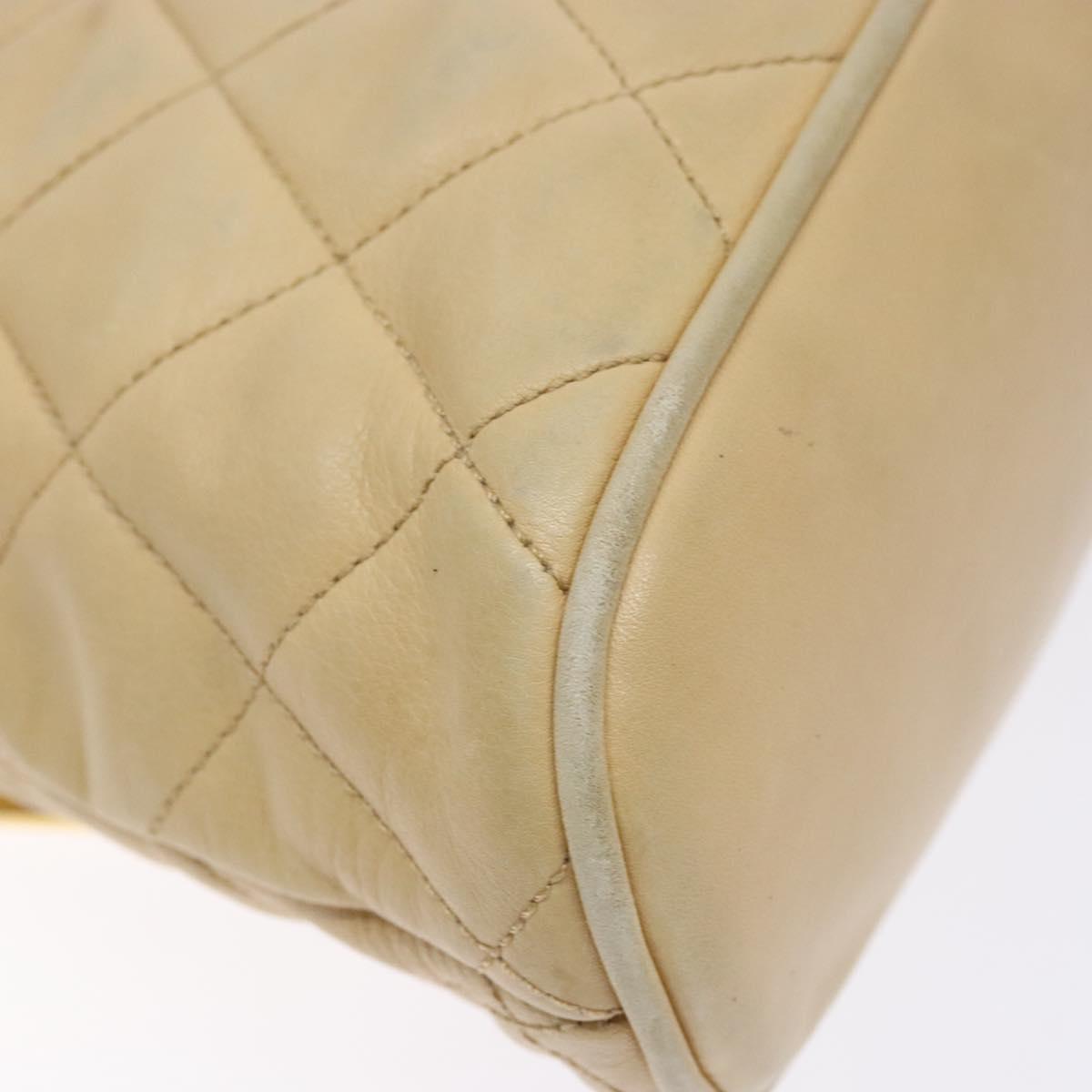 CHANEL Matelasse Chain Shoulder Bag Lamb Skin Beige Gold CC Auth bs28703