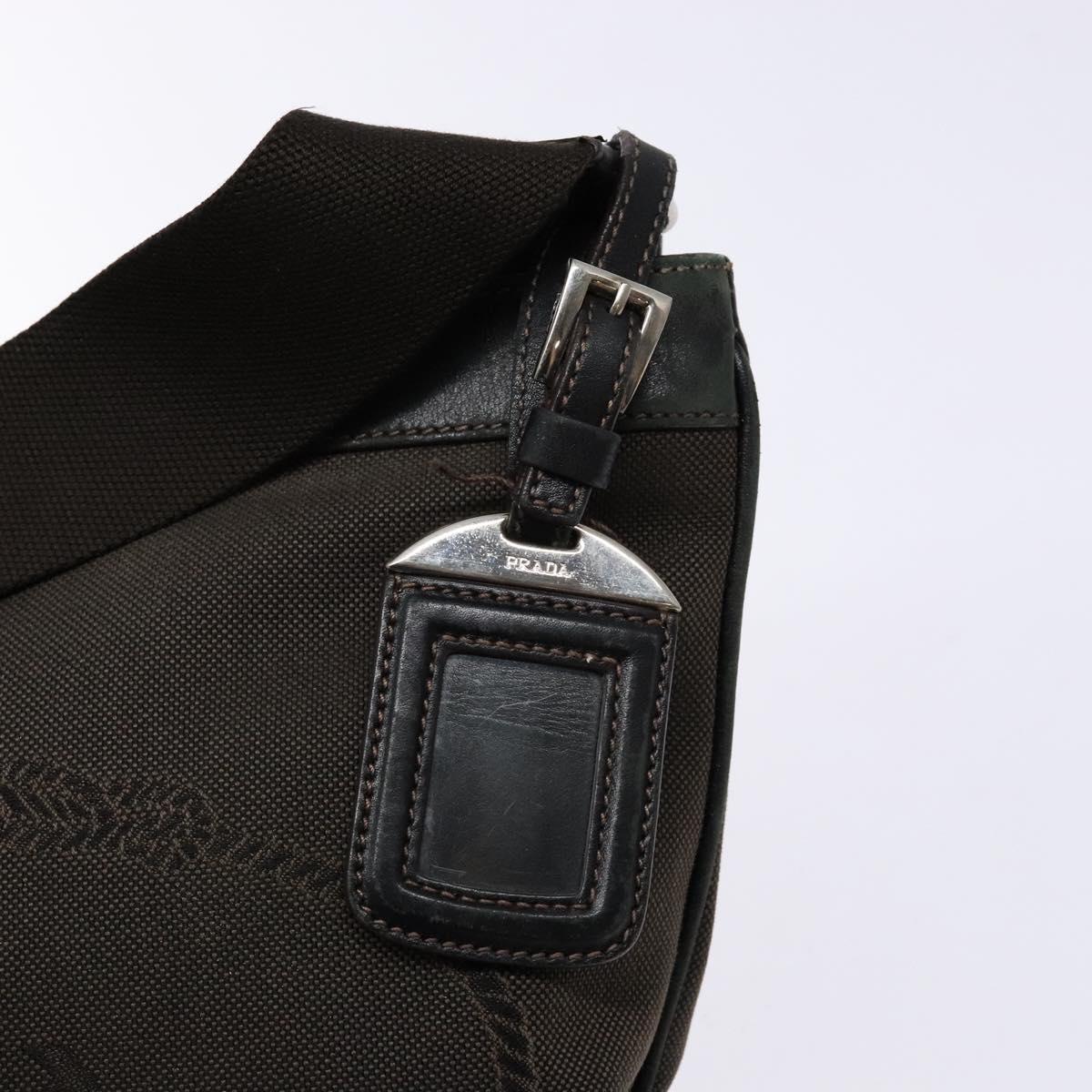 PRADA Shoulder Bag Canvas Leather Brown Silver Auth bs28705