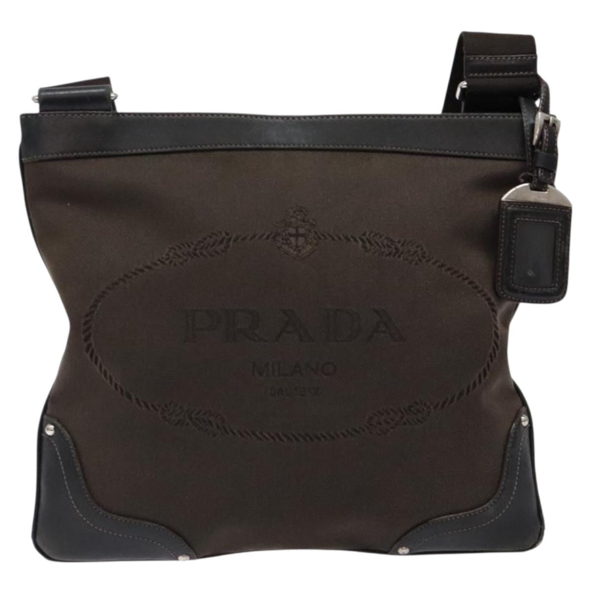 PRADA Shoulder Bag Canvas Leather Brown Silver Auth bs28705