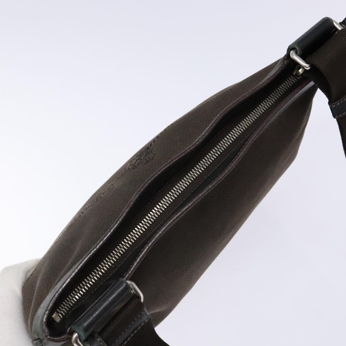 PRADA Shoulder Bag Canvas Leather Brown Silver Auth bs28705