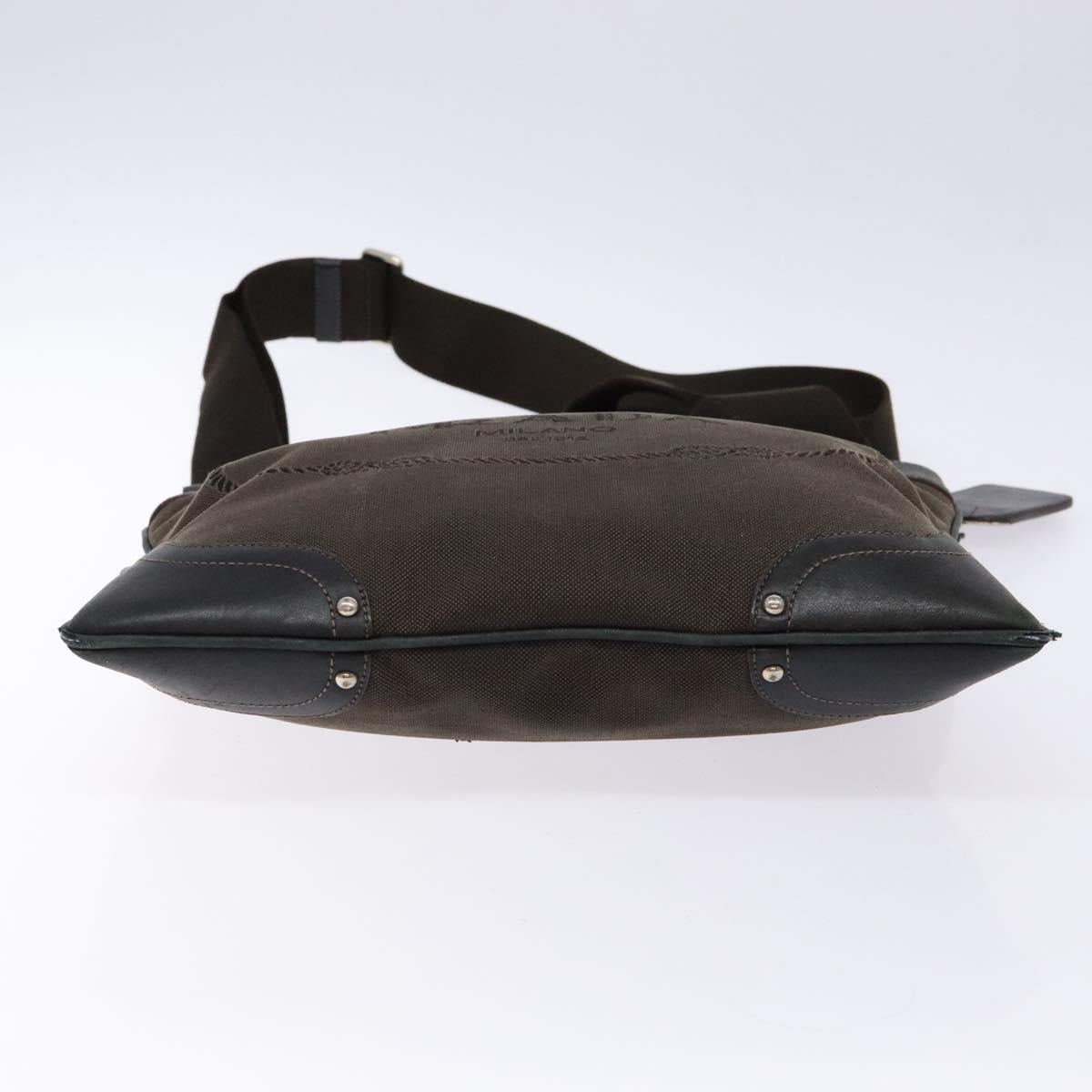 PRADA Shoulder Bag Canvas Leather Brown Silver Auth bs28705