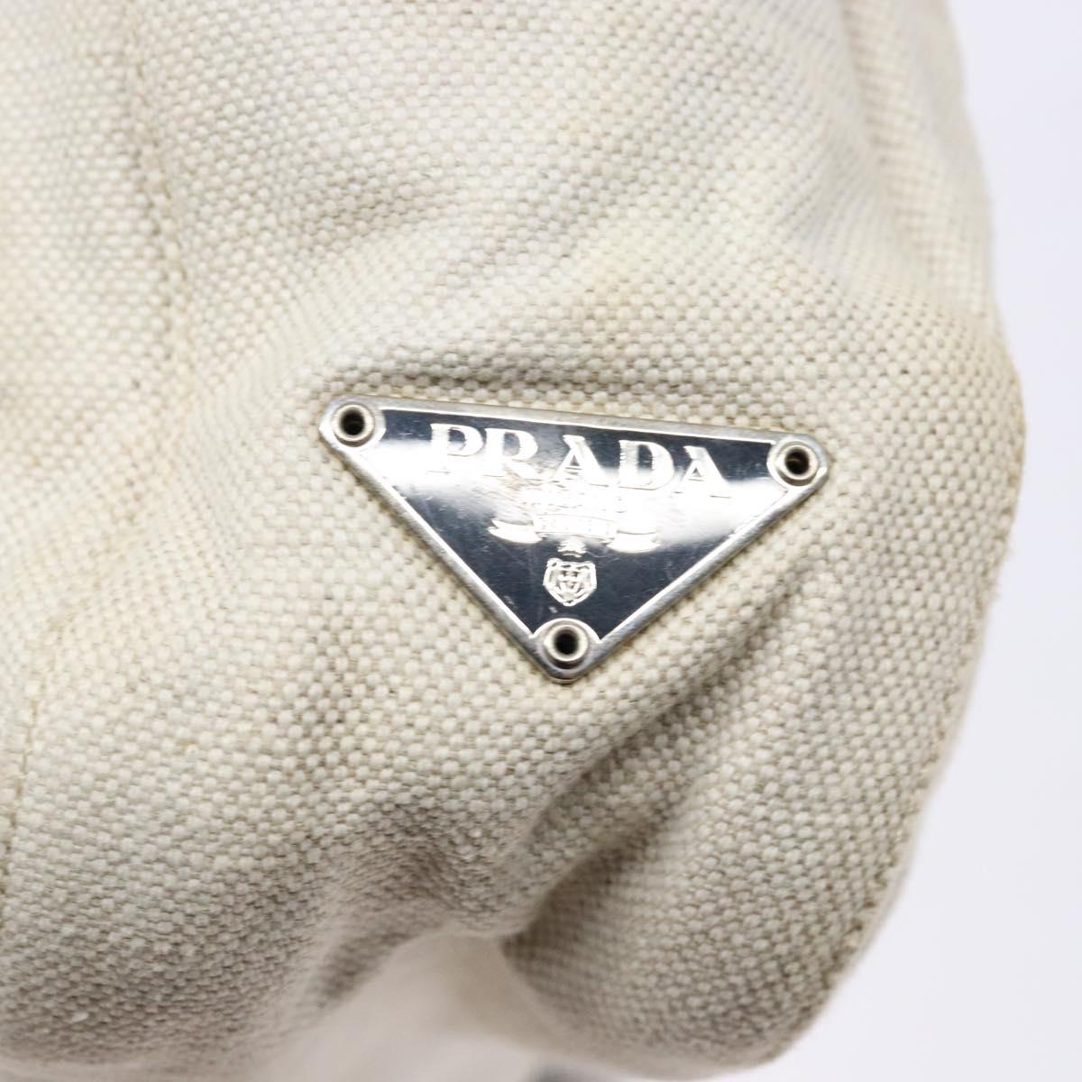 PRADA Shoulder Bag Canvas Leather Silver White Auth bs28706