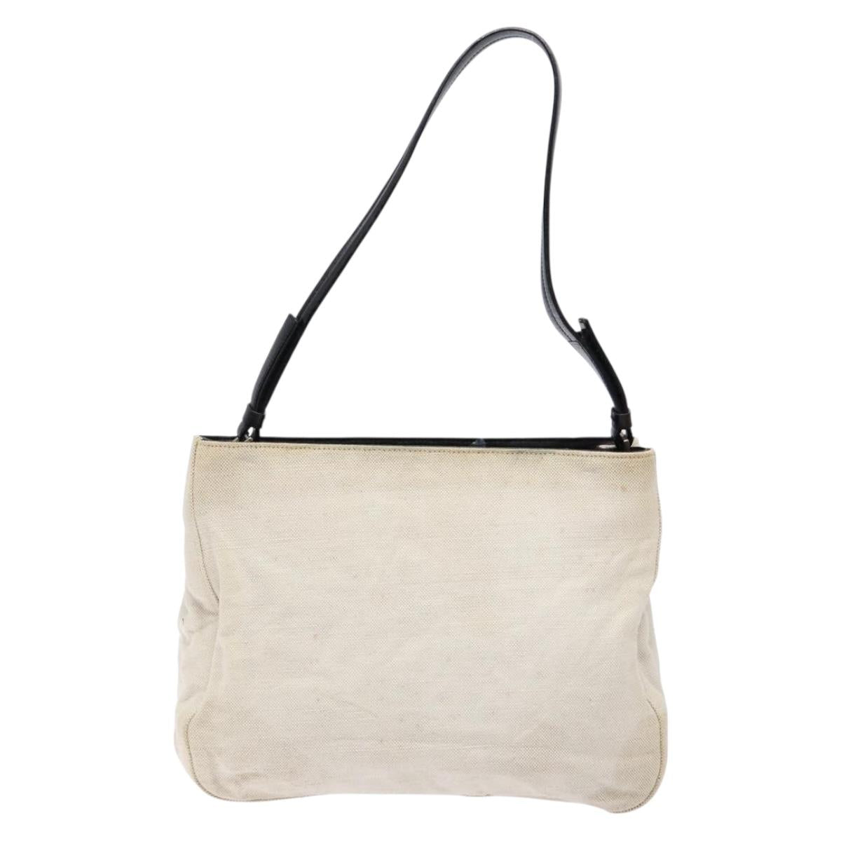 PRADA Shoulder Bag Canvas Leather Silver White Auth bs28706