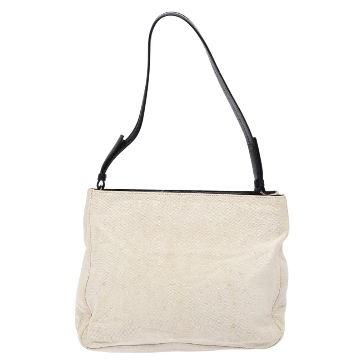 PRADA Shoulder Bag Canvas Leather Silver White Auth bs28706