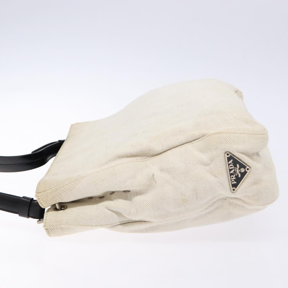 PRADA Shoulder Bag Canvas Leather Silver White Auth bs28706