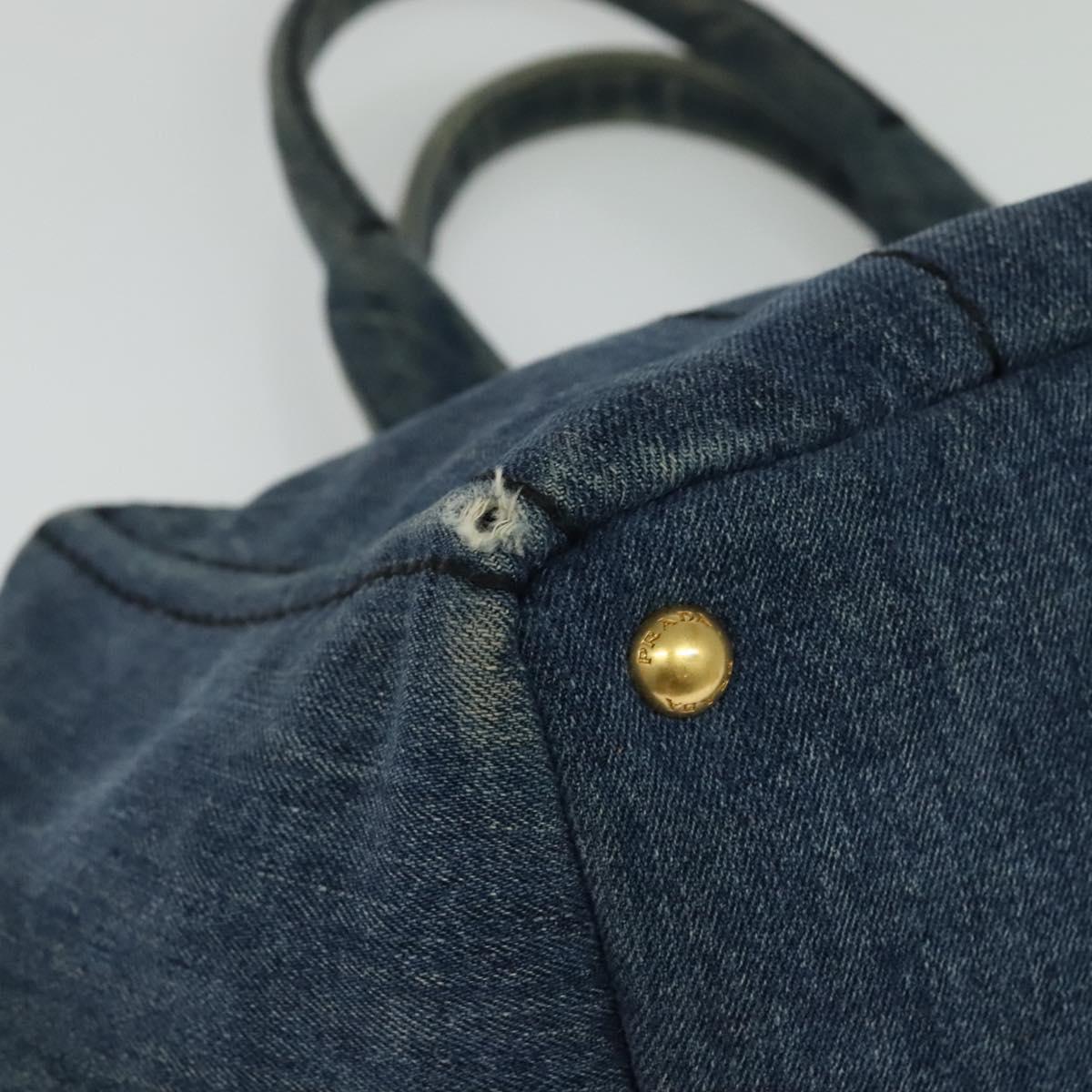 PRADA Canapa GM Hand Bag Denim Blue Gold Auth bs28707