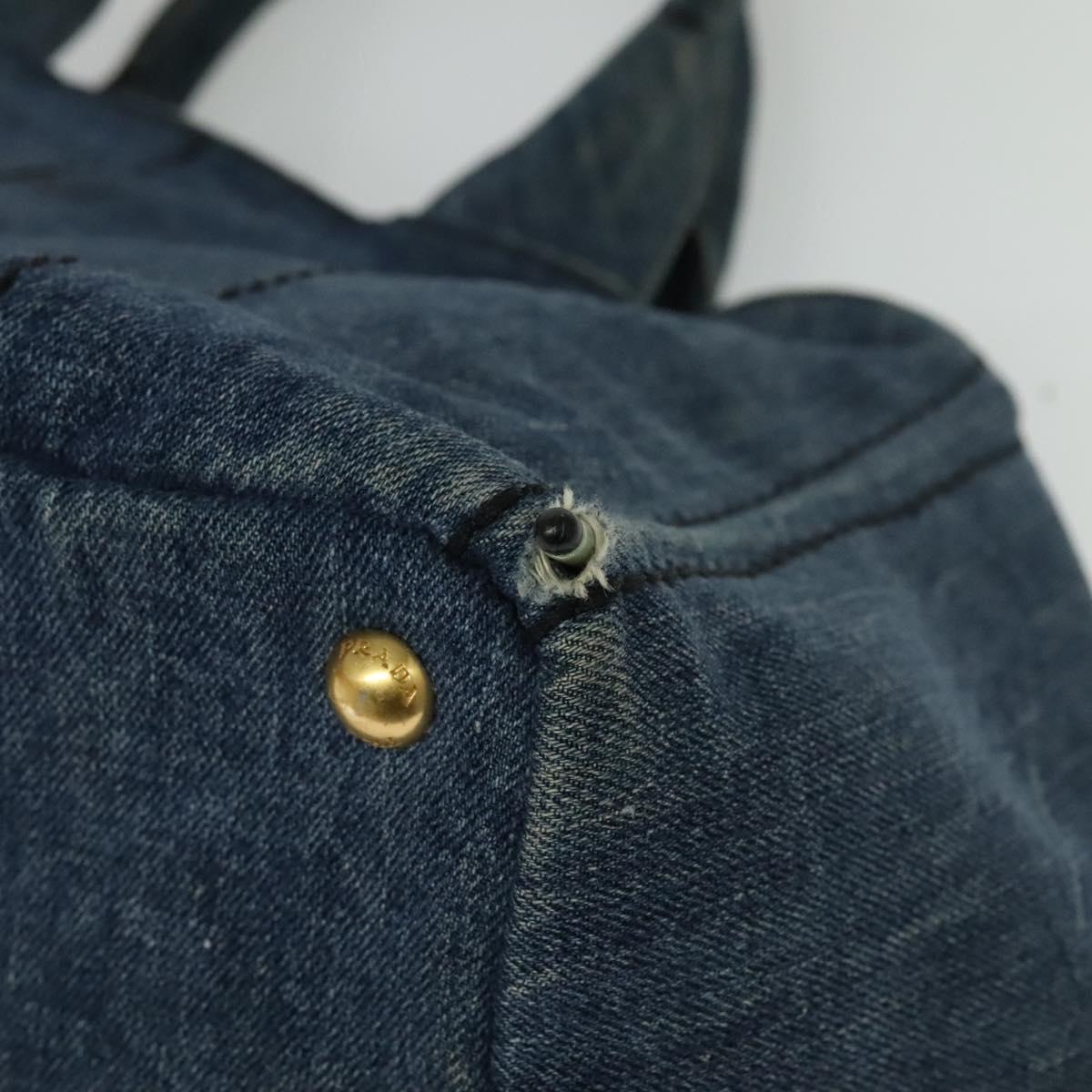 PRADA Canapa GM Hand Bag Denim Blue Gold Auth bs28707