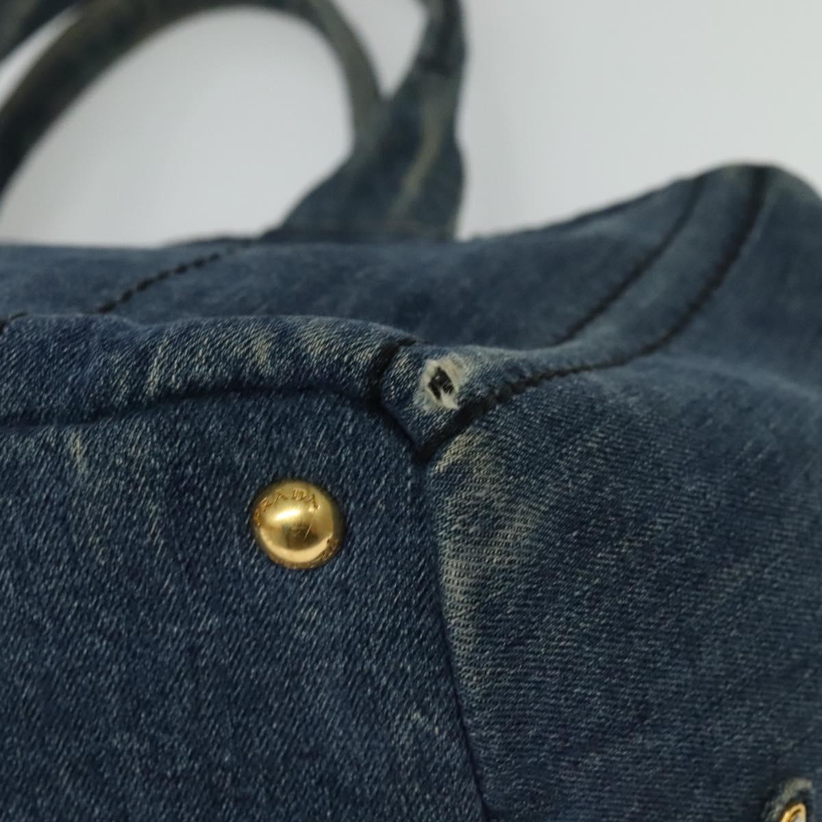 PRADA Canapa GM Hand Bag Denim Blue Gold Auth bs28707