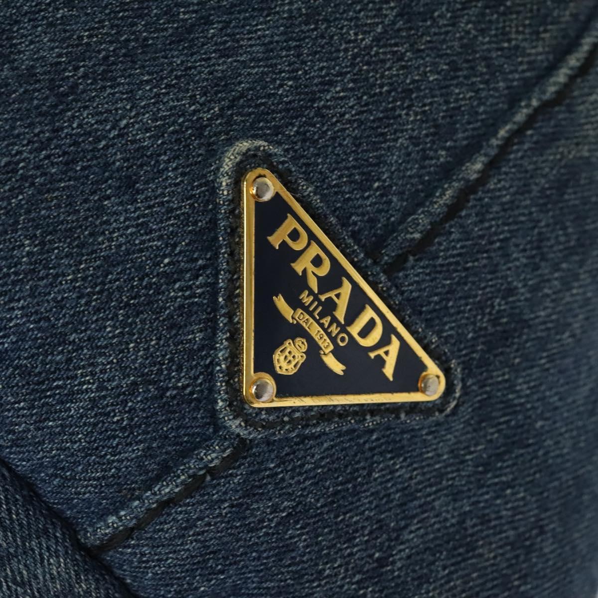 PRADA Canapa GM Hand Bag Denim Blue Gold Auth bs28707