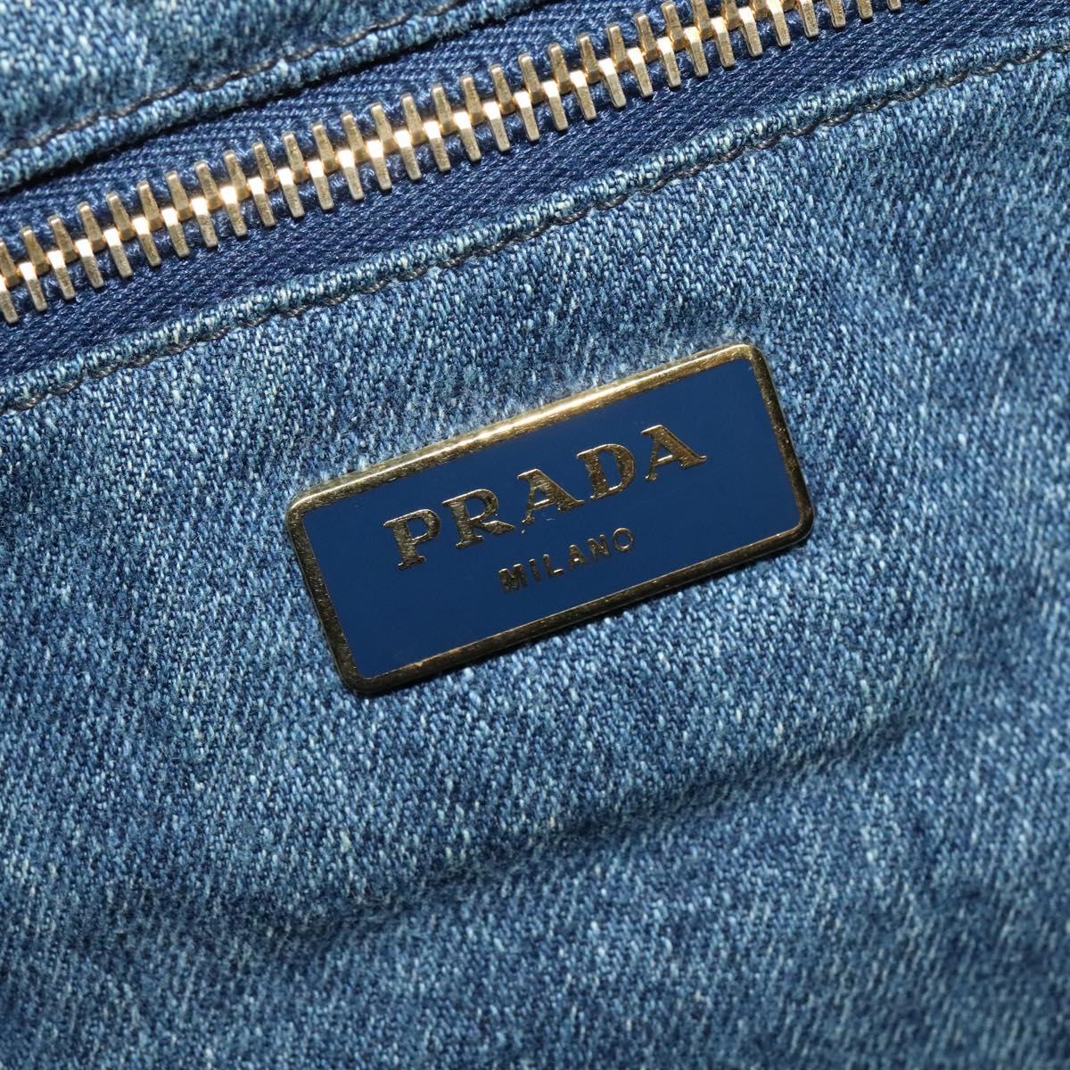 PRADA Canapa GM Hand Bag Denim Blue Gold Auth bs28707
