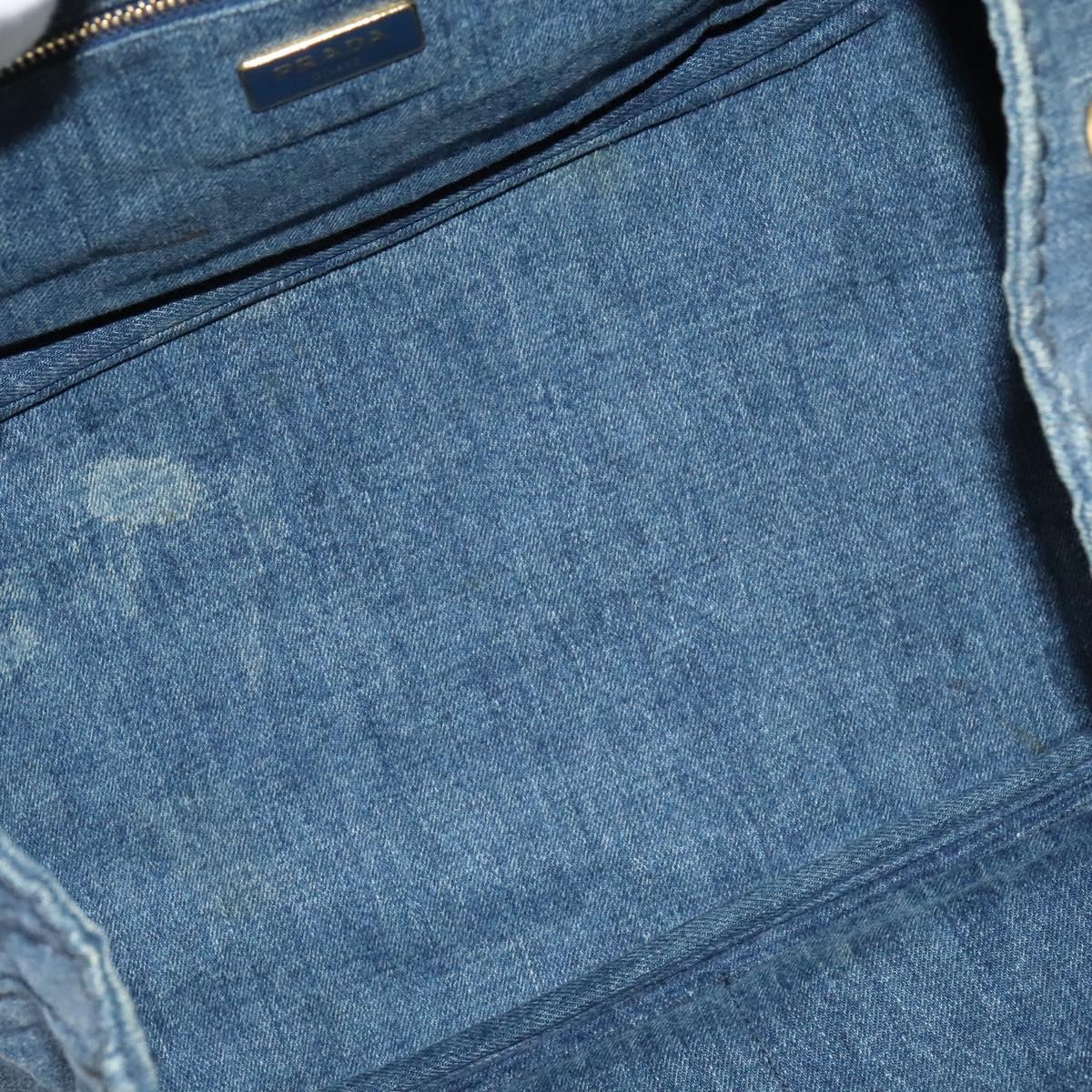 PRADA Canapa GM Hand Bag Denim Blue Gold Auth bs28707