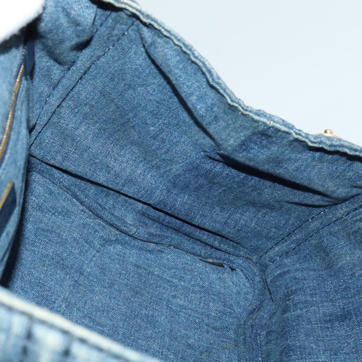 PRADA Canapa GM Hand Bag Denim Blue Gold Auth bs28707