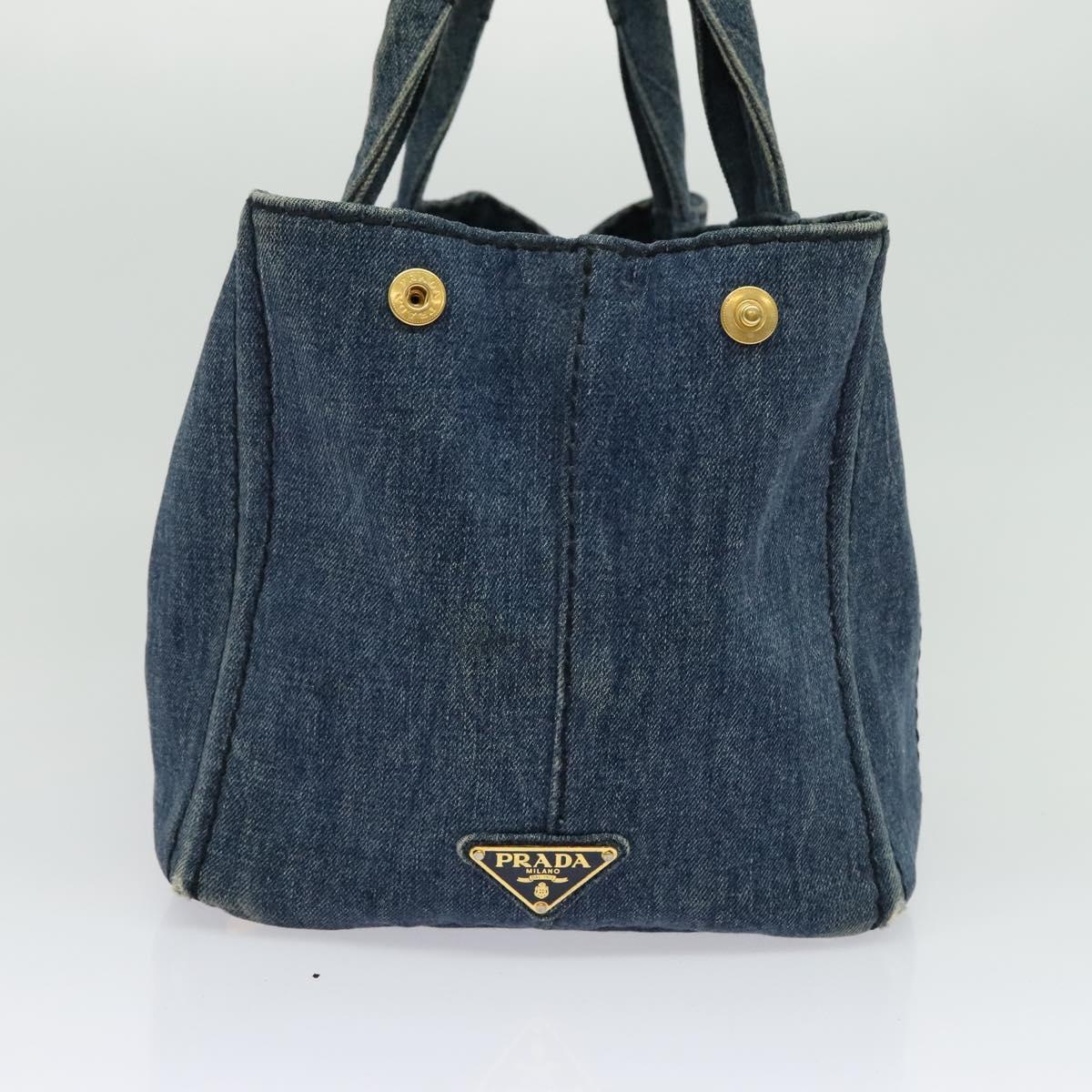 PRADA Canapa GM Hand Bag Denim Blue Gold Auth bs28707