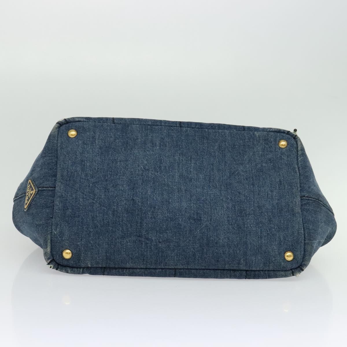 PRADA Canapa GM Hand Bag Denim Blue Gold Auth bs28707