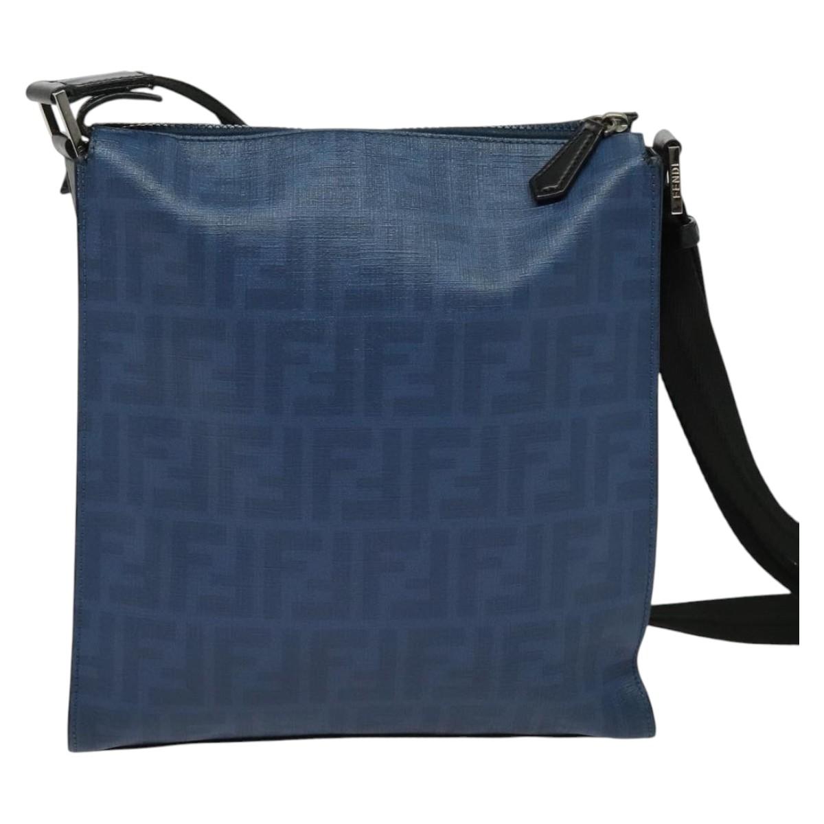 FENDI Zucca Canvas Shoulder Bag PVC Blue Silver Auth bs28711