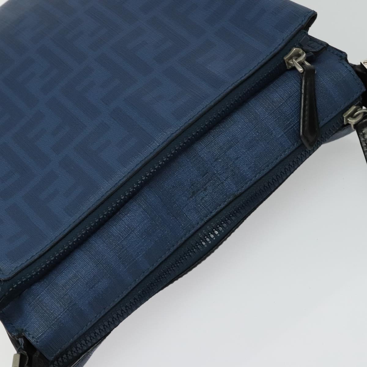 FENDI Zucca Canvas Shoulder Bag PVC Blue Silver Auth bs28711