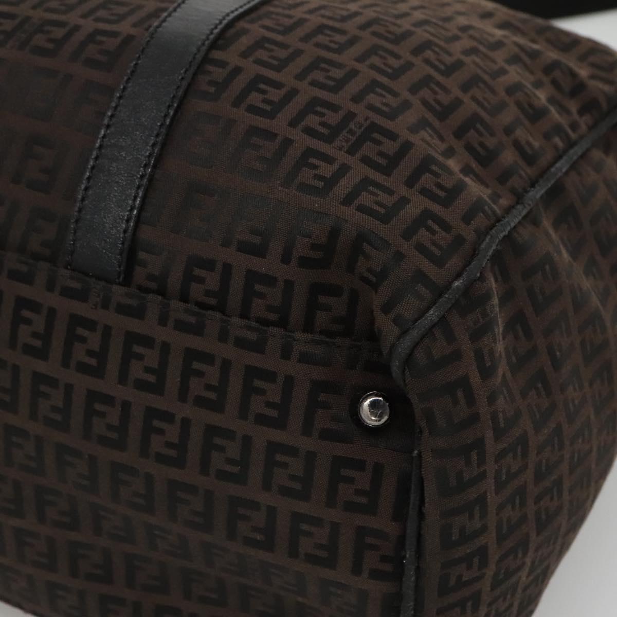 FENDI Zucchino Canvas Boston Bag 2way Brown Black Auth bs28712