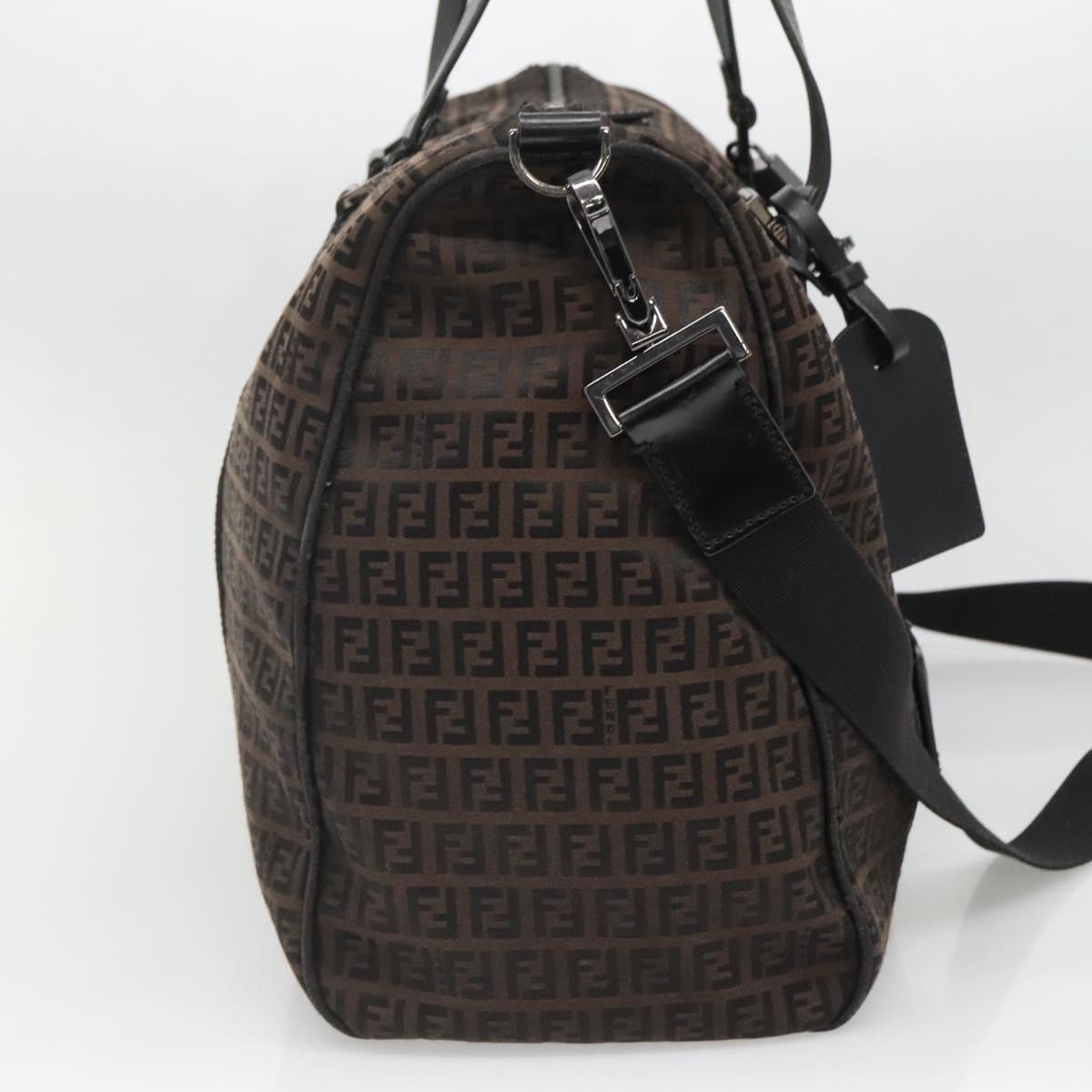 FENDI Zucchino Canvas Boston Bag 2way Brown Black Auth bs28712