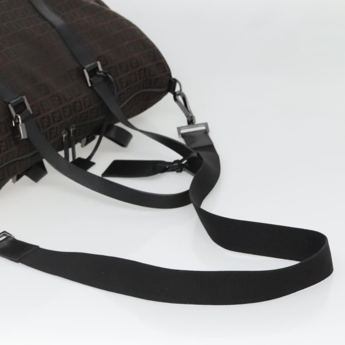 FENDI Zucchino Canvas Boston Bag 2way Brown Black Auth bs28712