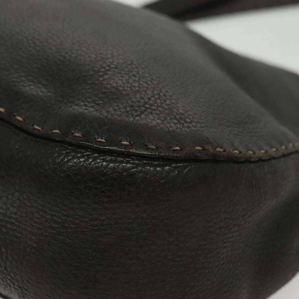 FENDI Shoulder Bag Leather Black Silver Auth bs28713