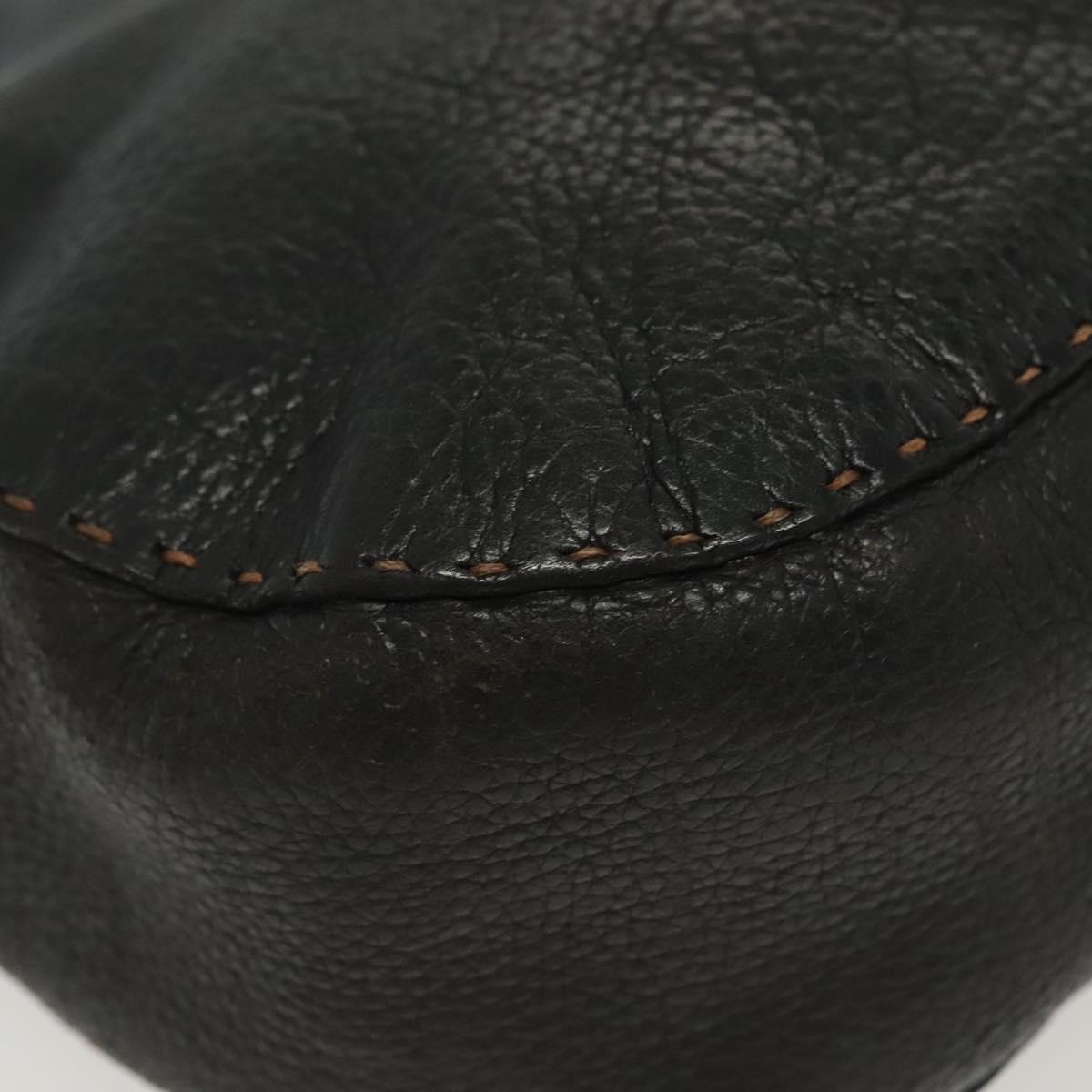 FENDI Shoulder Bag Leather Black Silver Auth bs28713
