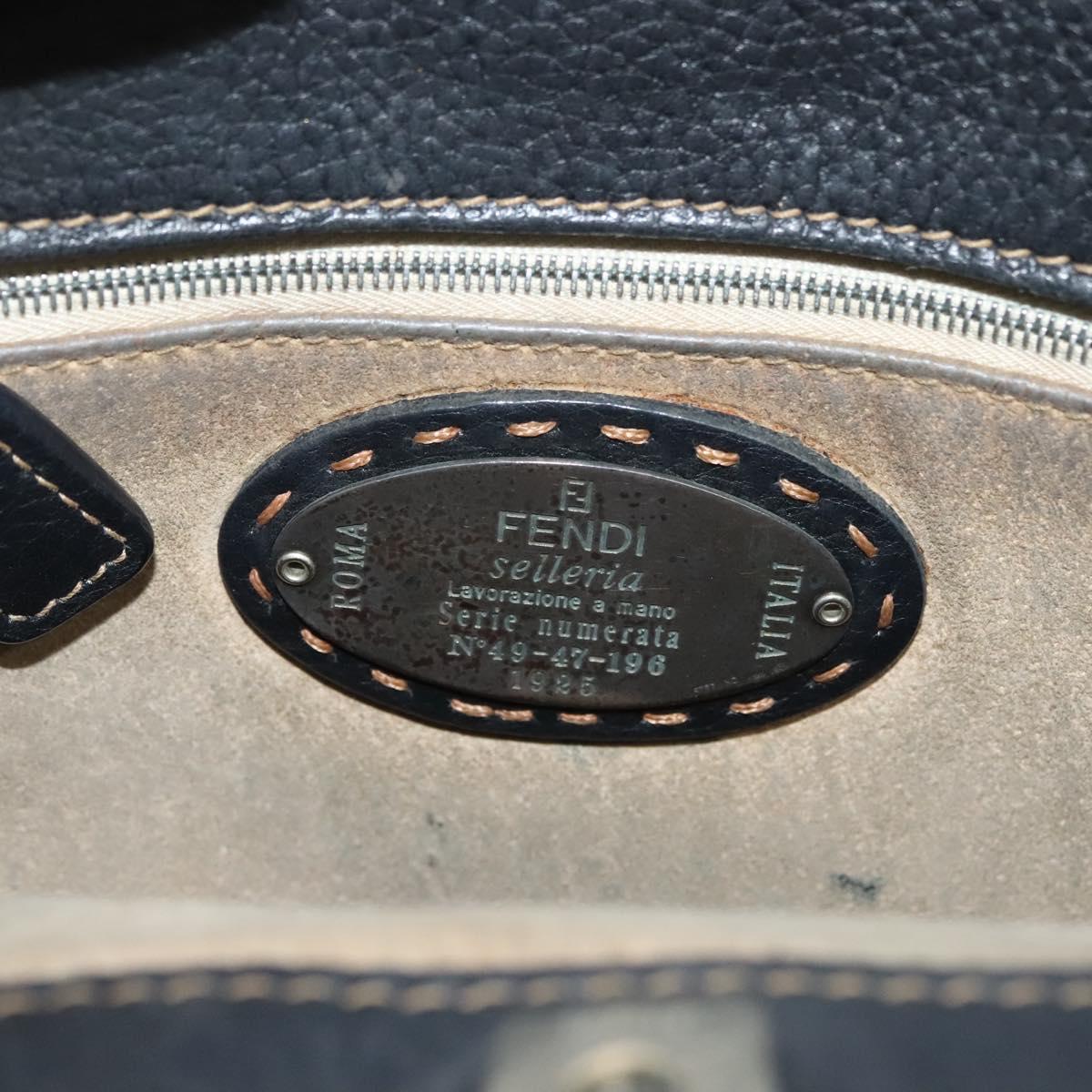 FENDI Shoulder Bag Leather Black Silver Auth bs28713