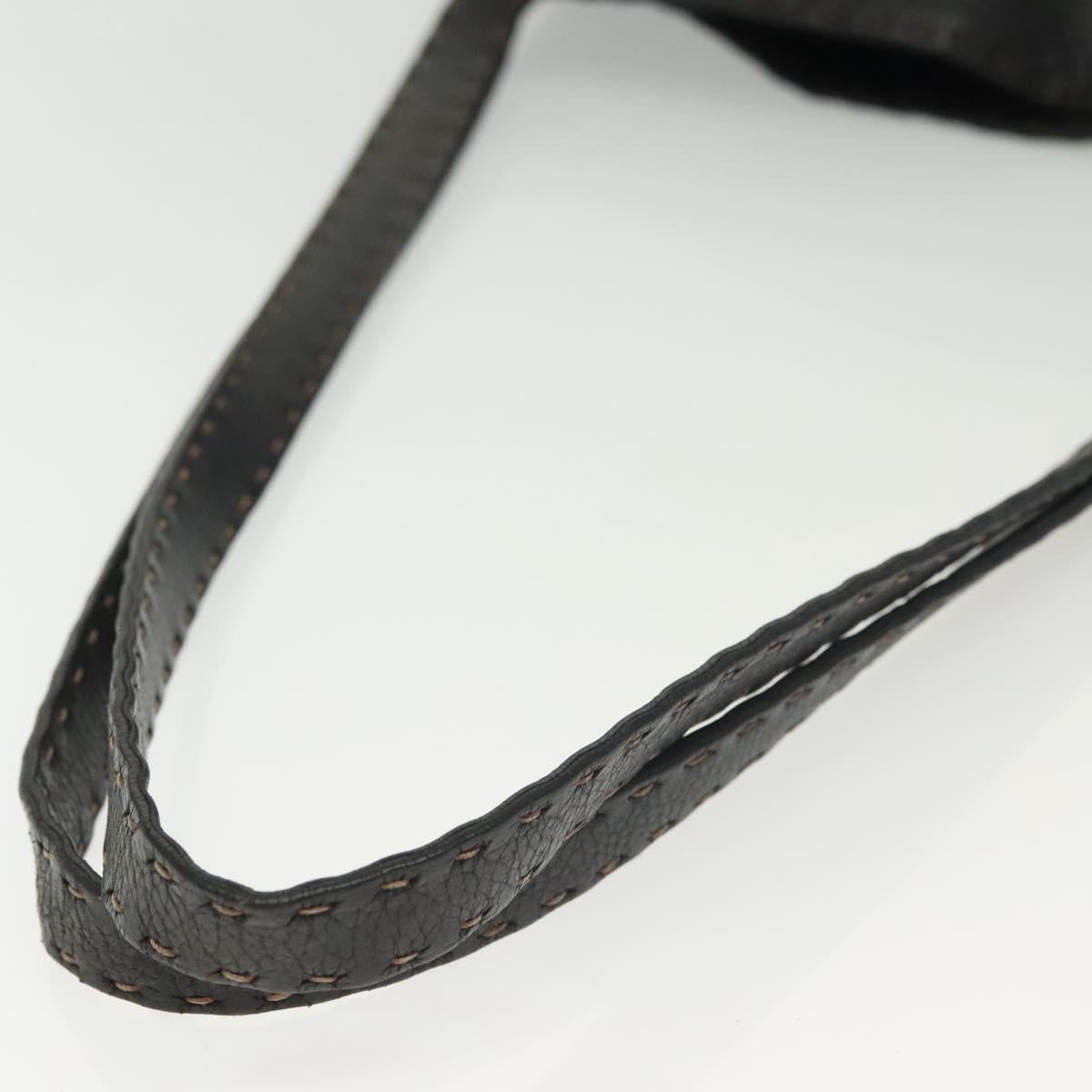 FENDI Shoulder Bag Leather Black Silver Auth bs28713