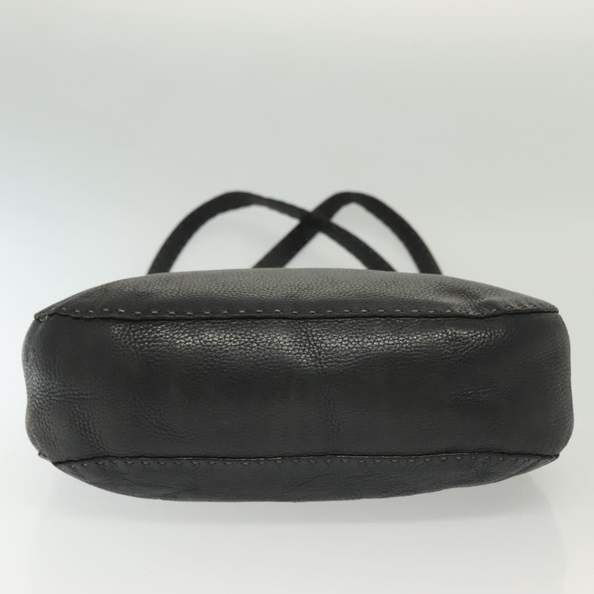 FENDI Shoulder Bag Leather Black Silver Auth bs28713