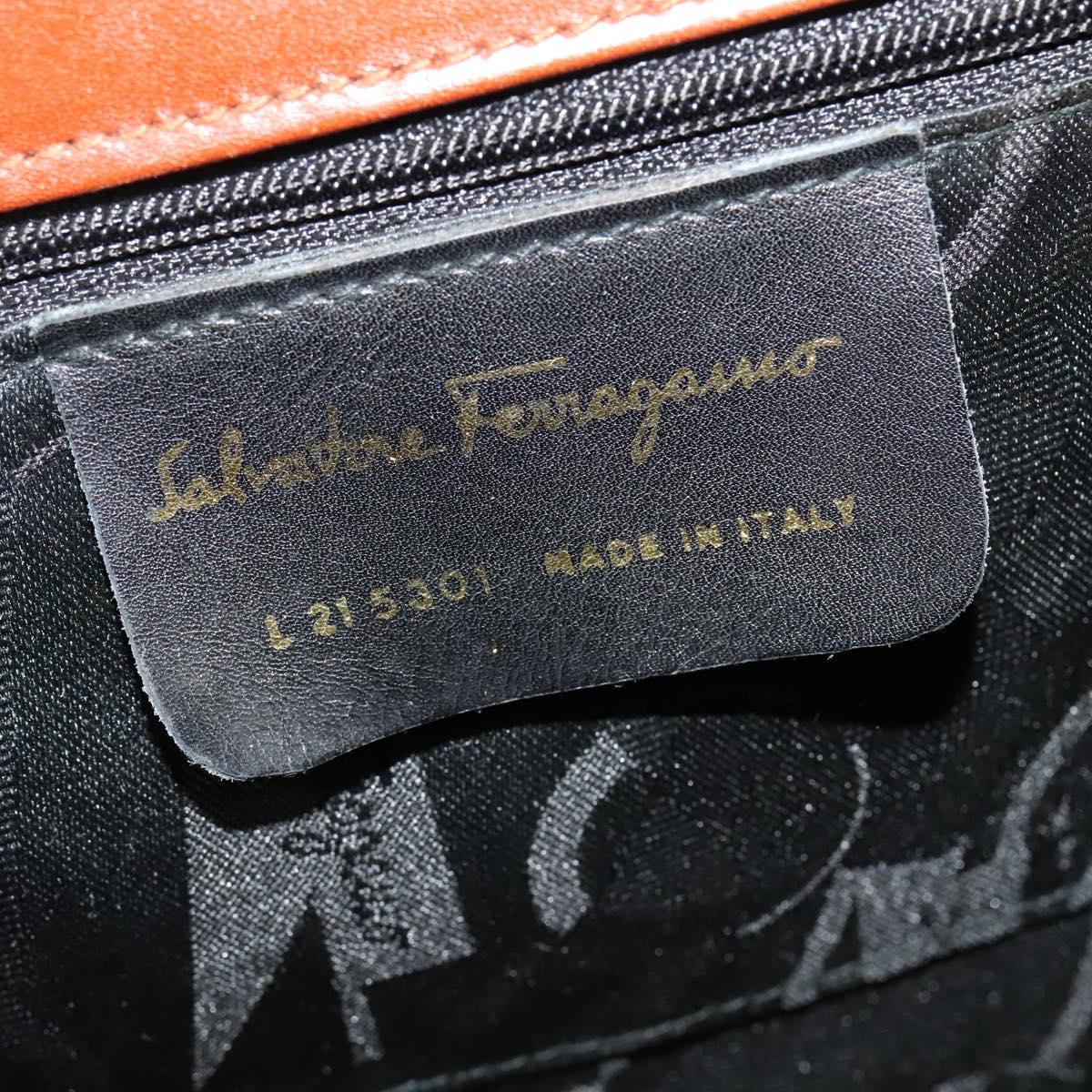 Salvatore Ferragamo Vala Hand Bag Leather 2way Brown Gold Auth bs28714