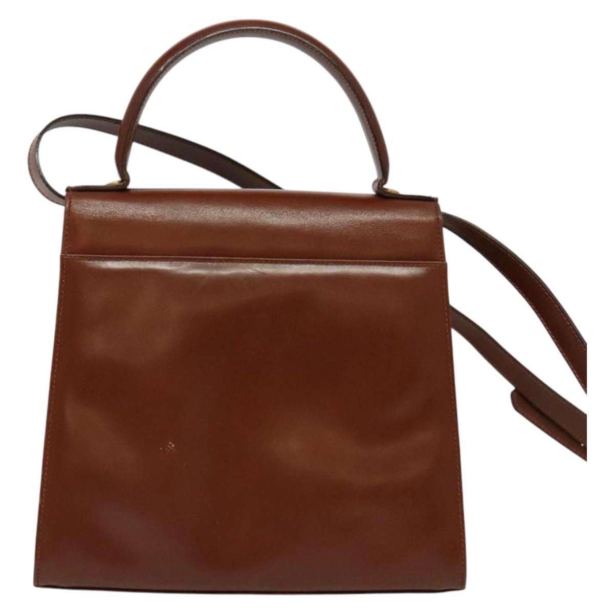 Salvatore Ferragamo Vala Hand Bag Leather 2way Brown Gold Auth bs28714