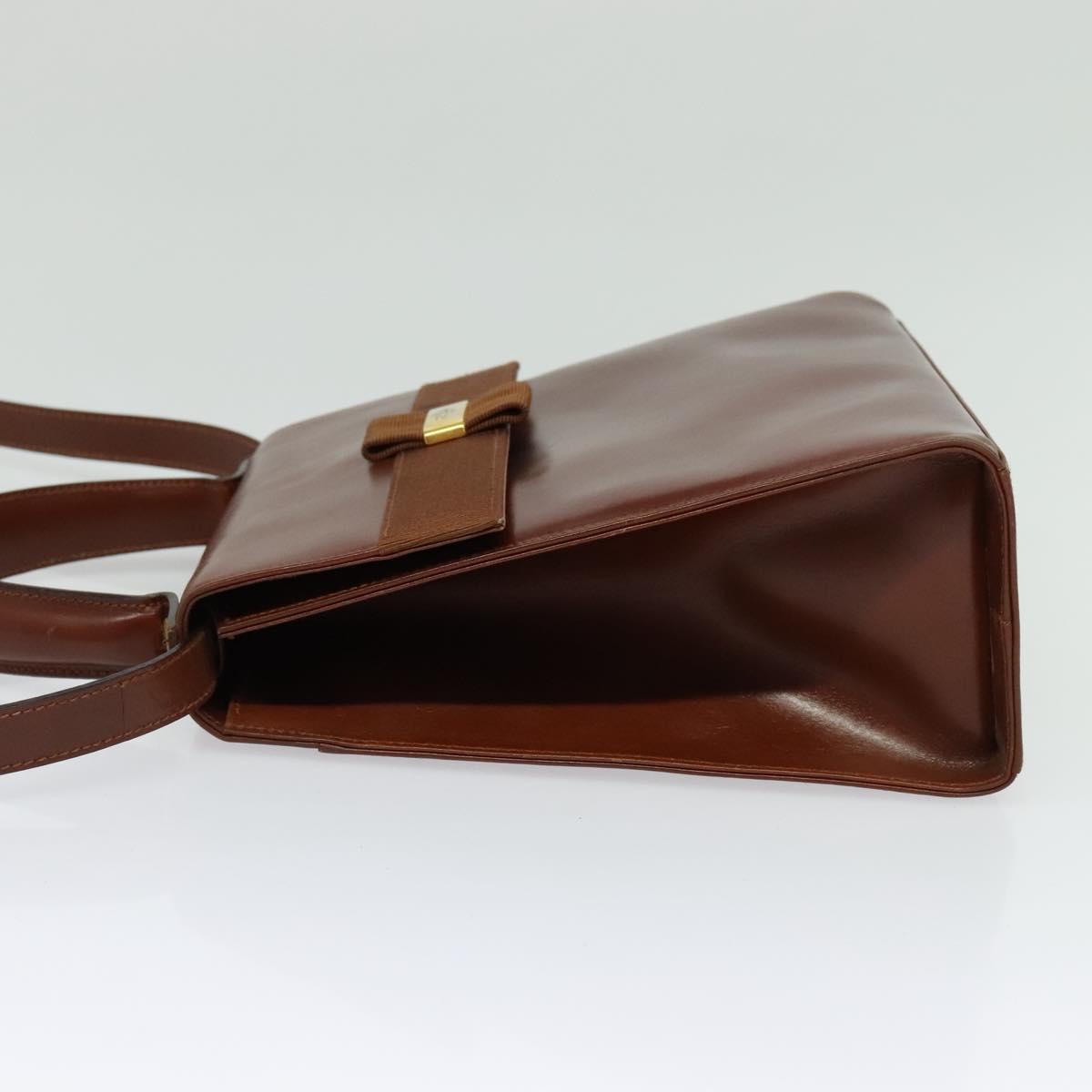 Salvatore Ferragamo Vala Hand Bag Leather 2way Brown Gold Auth bs28714