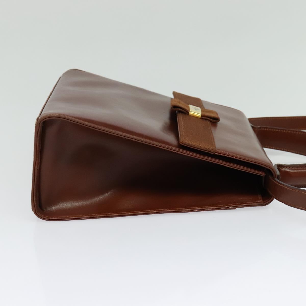 Salvatore Ferragamo Vala Hand Bag Leather 2way Brown Gold Auth bs28714