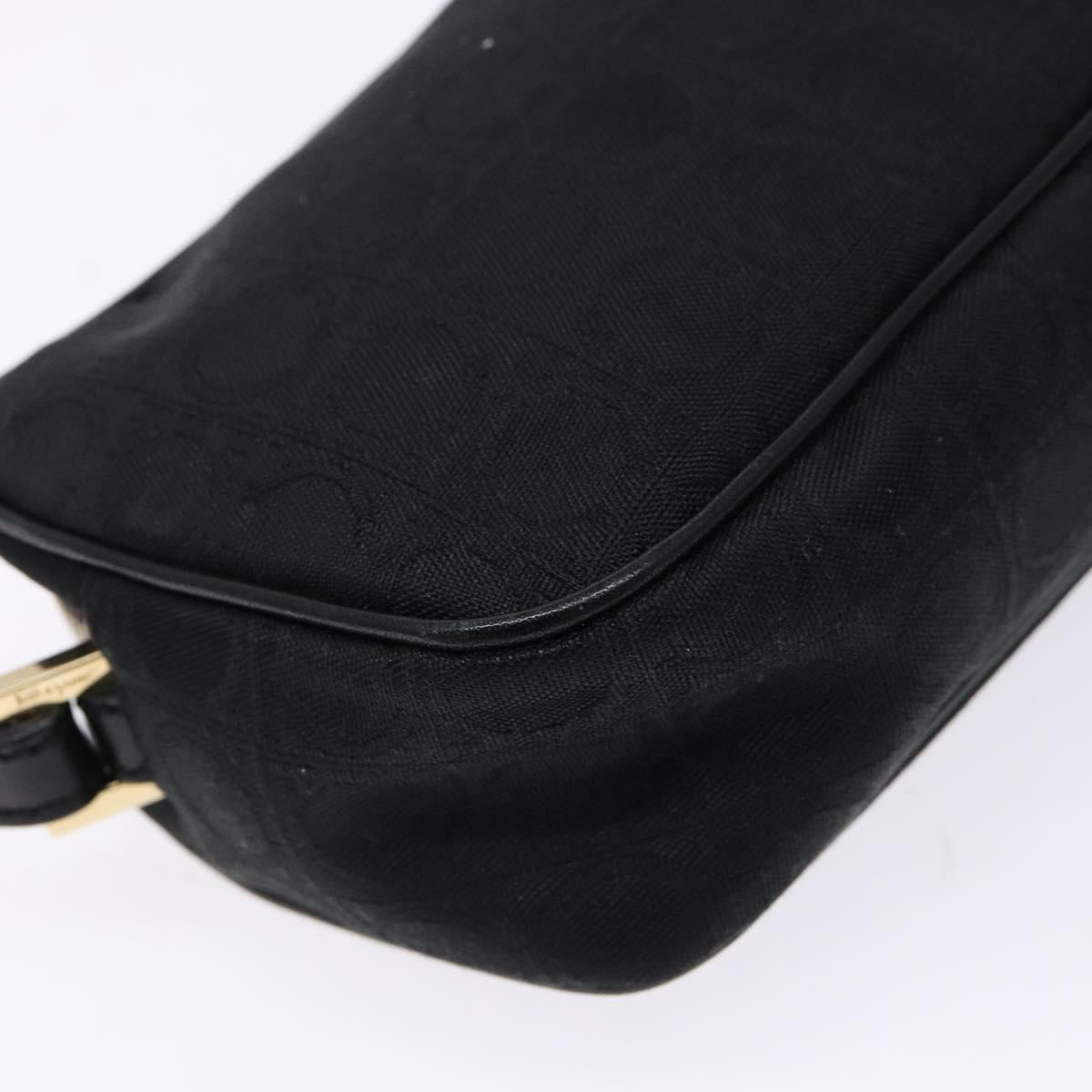Salvatore Ferragamo Gancini Shoulder Bag Canvas Leather Black Gold Auth bs28715