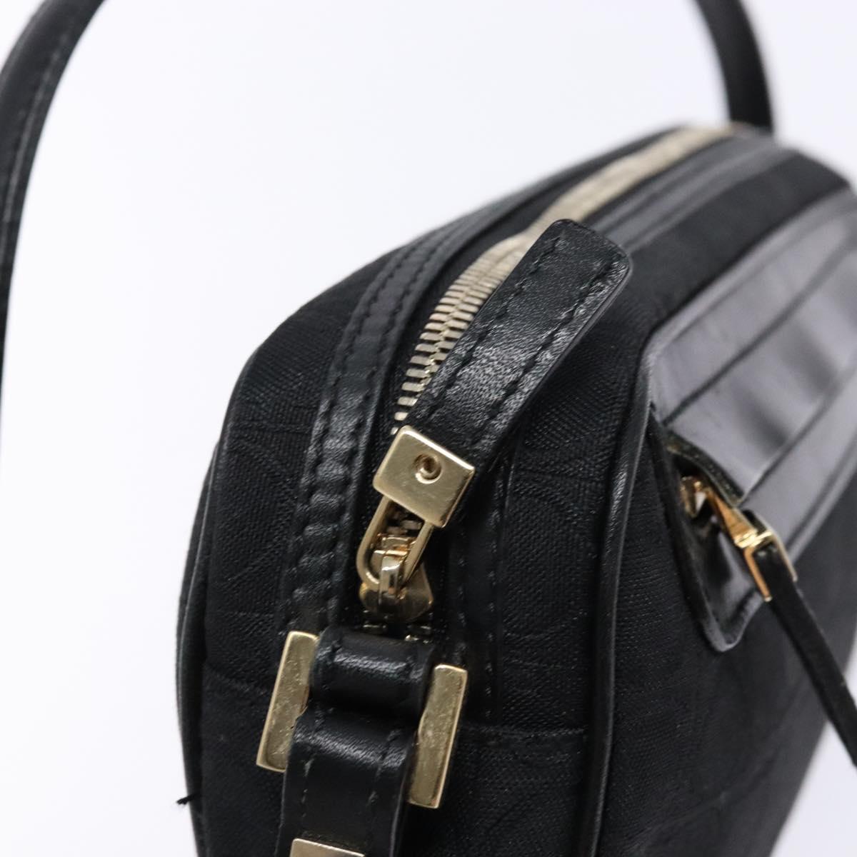 Salvatore Ferragamo Gancini Shoulder Bag Canvas Leather Black Gold Auth bs28715