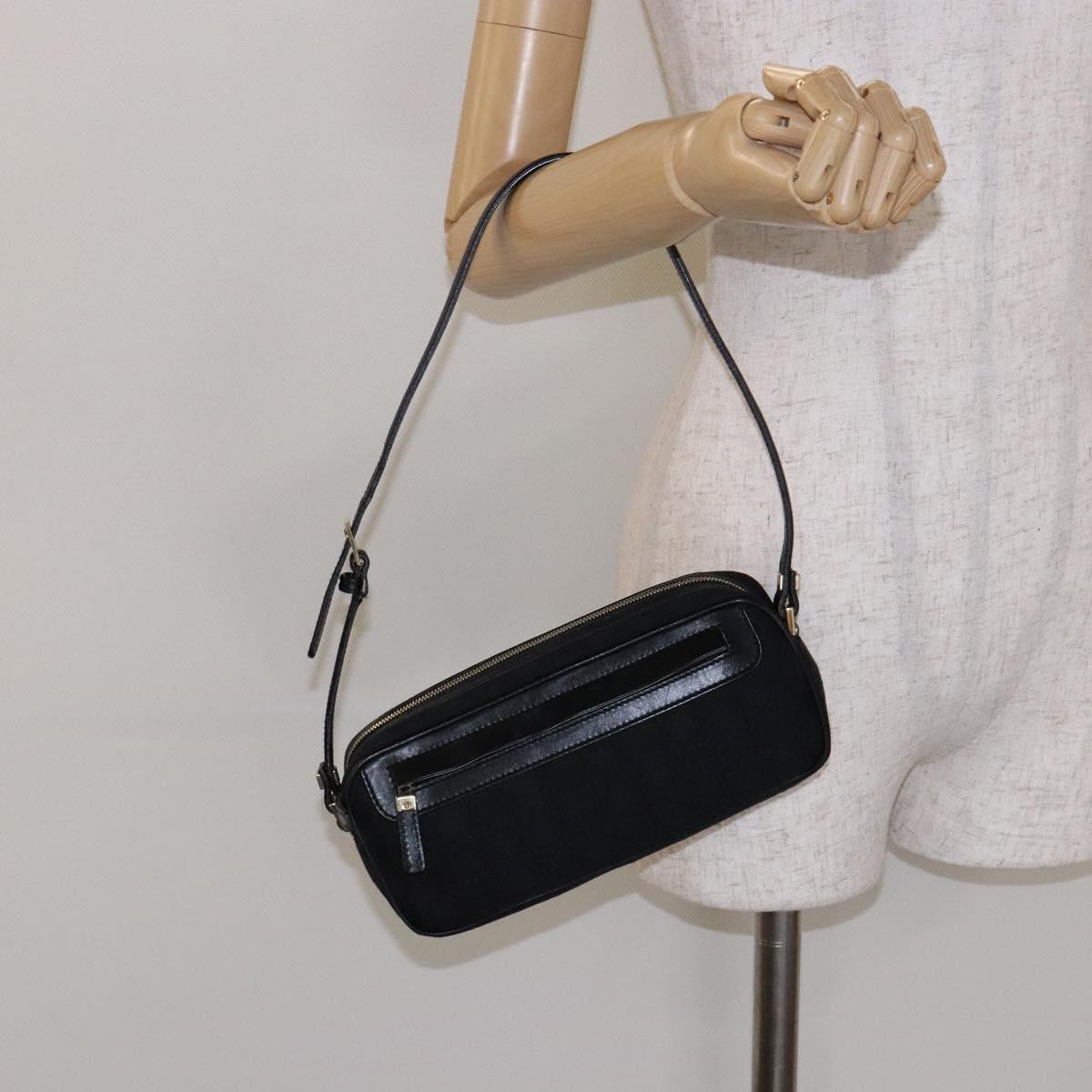 Salvatore Ferragamo Gancini Shoulder Bag Canvas Leather Black Gold Auth bs28715