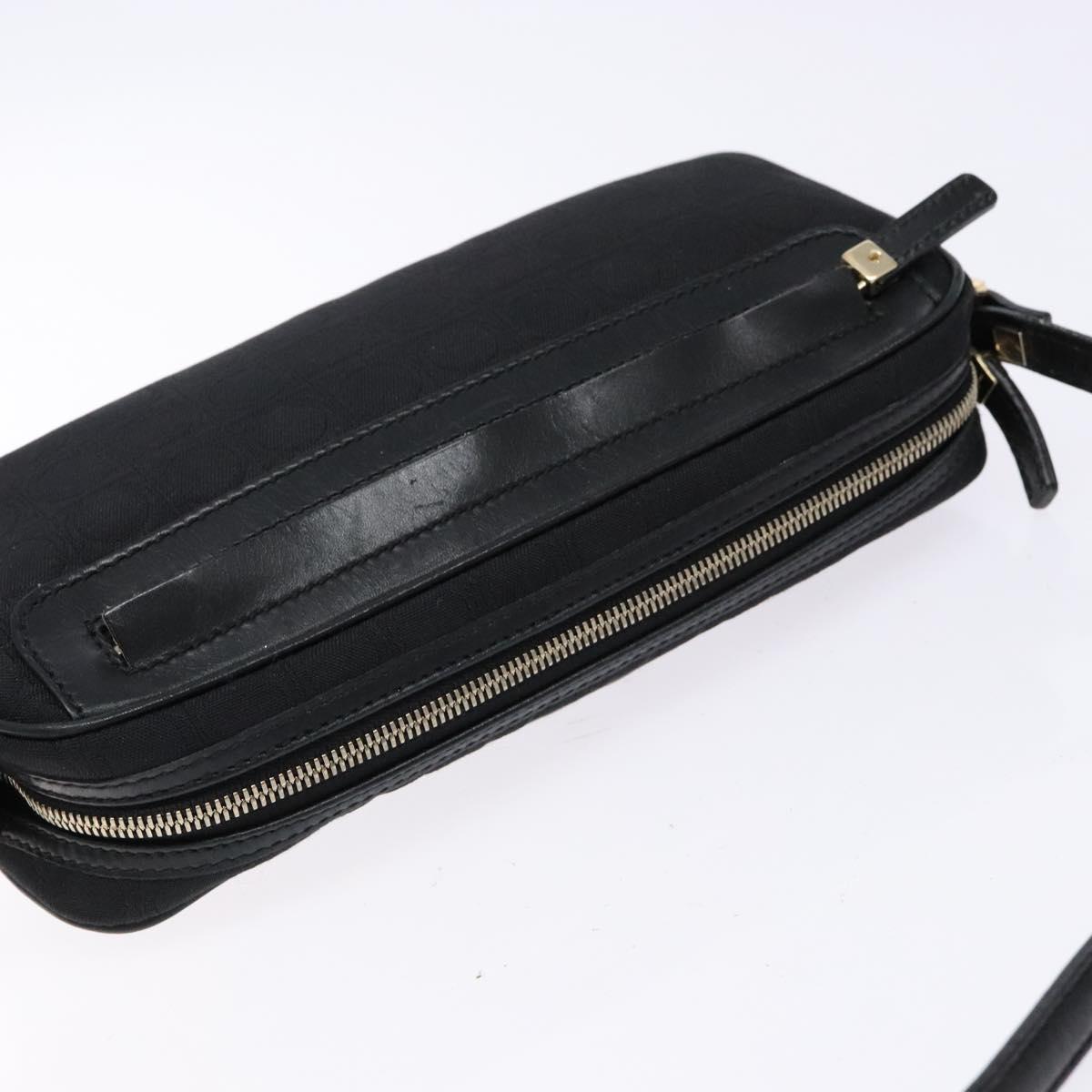 Salvatore Ferragamo Gancini Shoulder Bag Canvas Leather Black Gold Auth bs28715