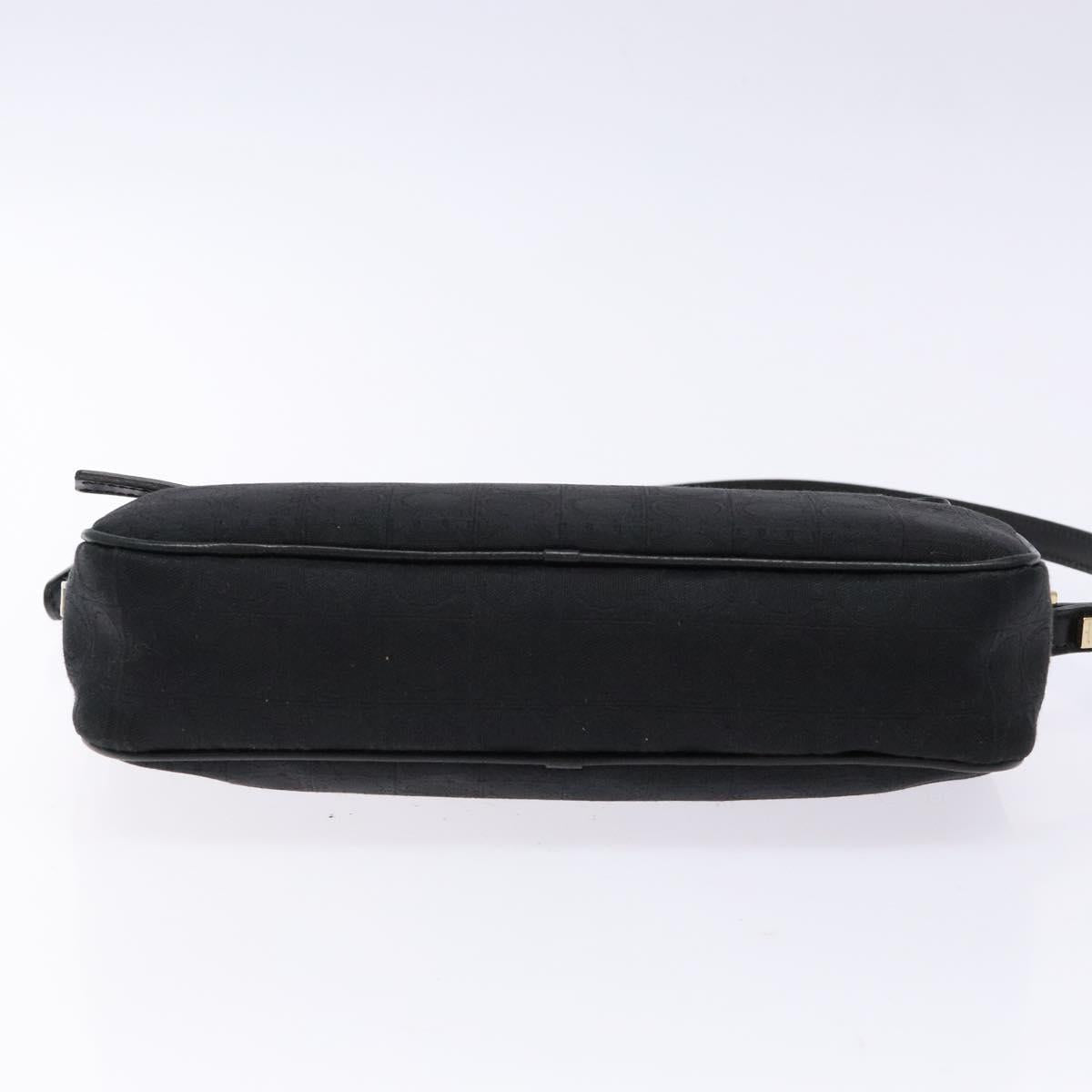 Salvatore Ferragamo Gancini Shoulder Bag Canvas Leather Black Gold Auth bs28715