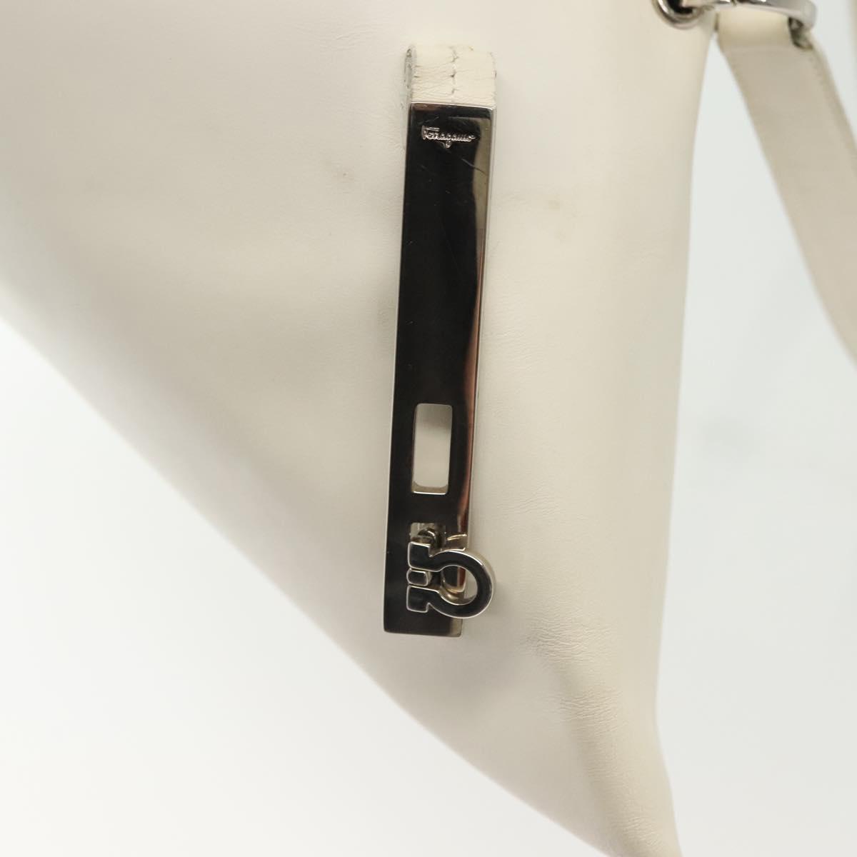 Salvatore Ferragamo Shoulder Bag Leather White Silver Auth bs28717