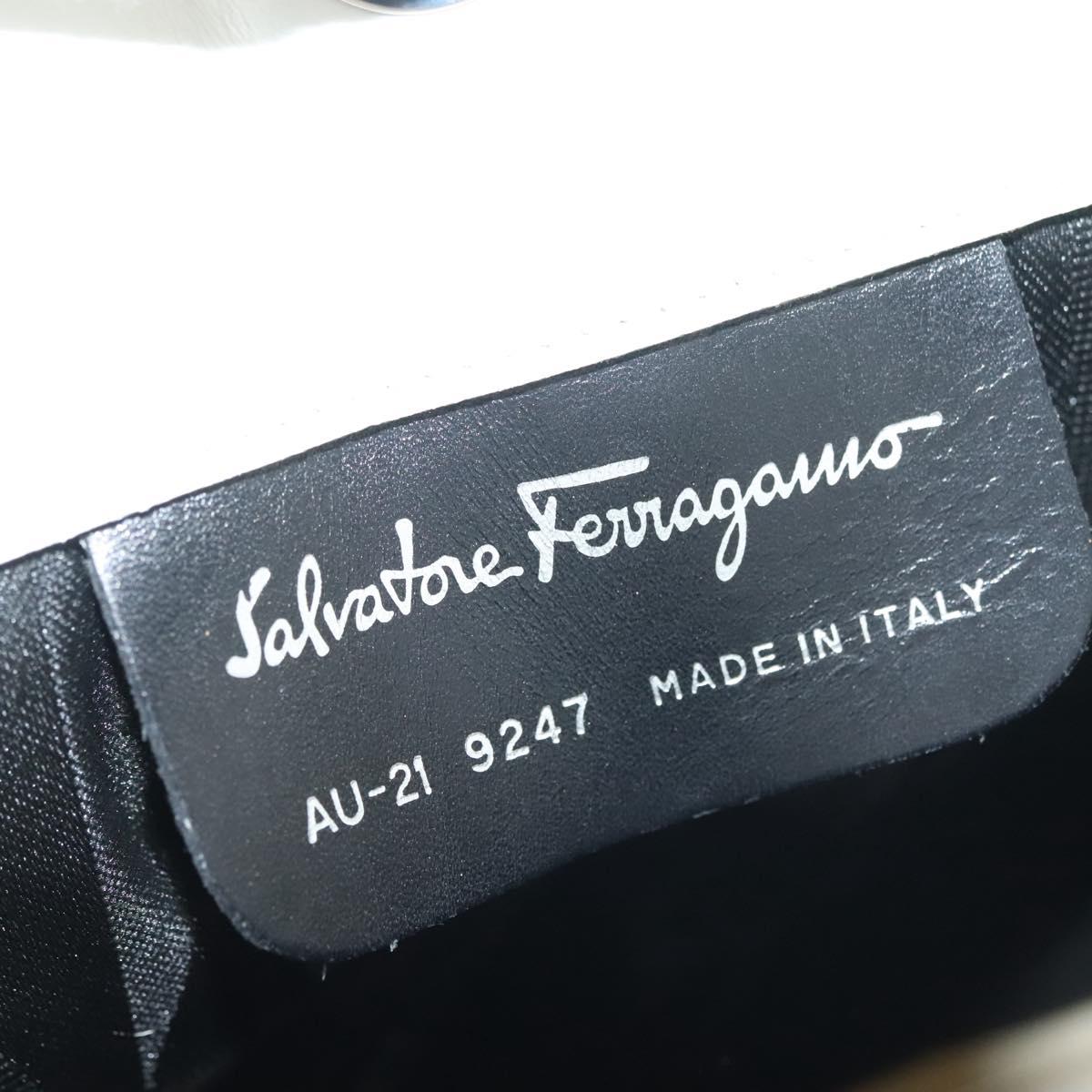 Salvatore Ferragamo Shoulder Bag Leather White Silver Auth bs28717