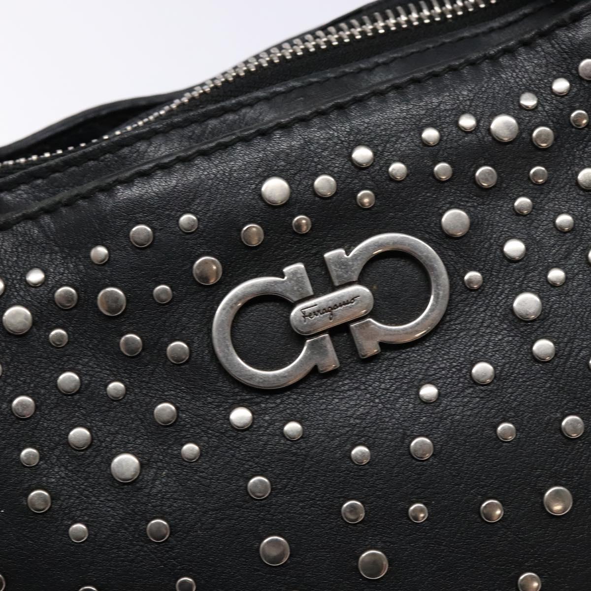 Salvatore Ferragamo Gancini Tote Bag Leather Black Silver Auth bs28720