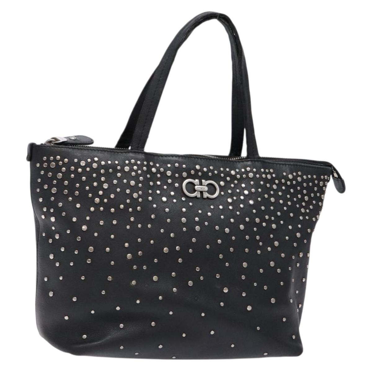Salvatore Ferragamo Gancini Tote Bag Leather Black Silver Auth bs28720